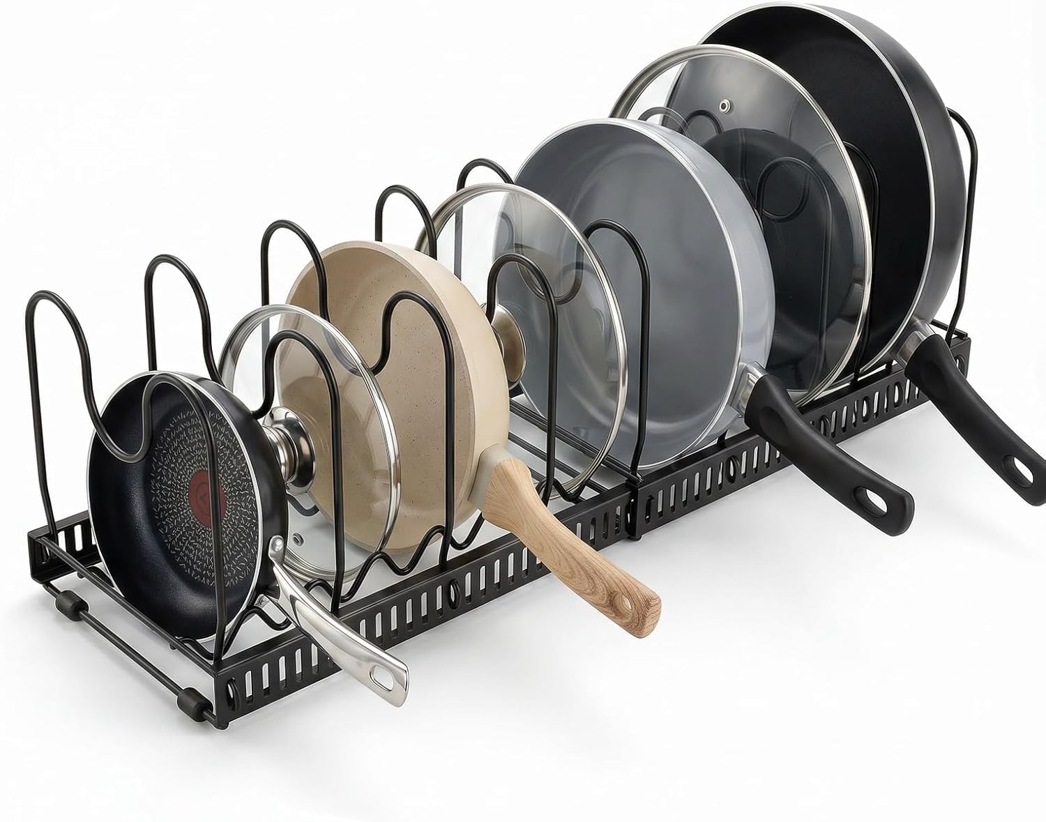 Geo Fashion Pots and Pans Organiser Under Cabinet, 8Tier Adjustable Rack, HeavyDuty, Stores Pots, Pans, and Lids (Expandable)