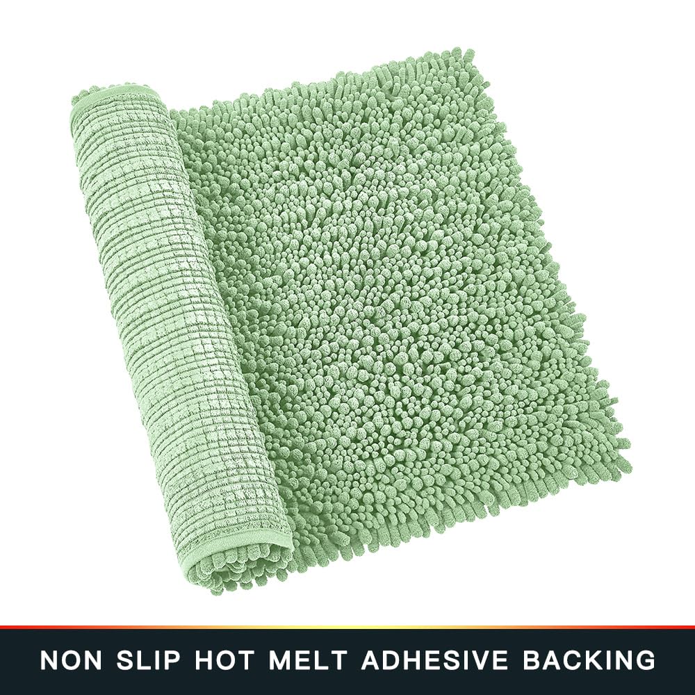 Walensee Bathroom Rug Non Slip Bath Mat (24X17 Inch Sage Green) Water Absorbent Super Soft Shaggy Chenille Machine Washable Dry