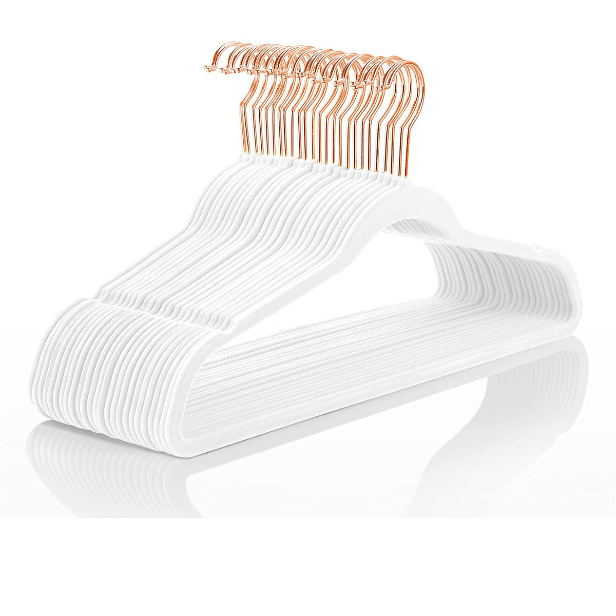 Mizgi Premium Velvet Hangers (60 Pack) Heavy Duty - Non Slip Felt Hangers - Velvet Suit Hangers White - Rose Gold Hooks,Space Sa