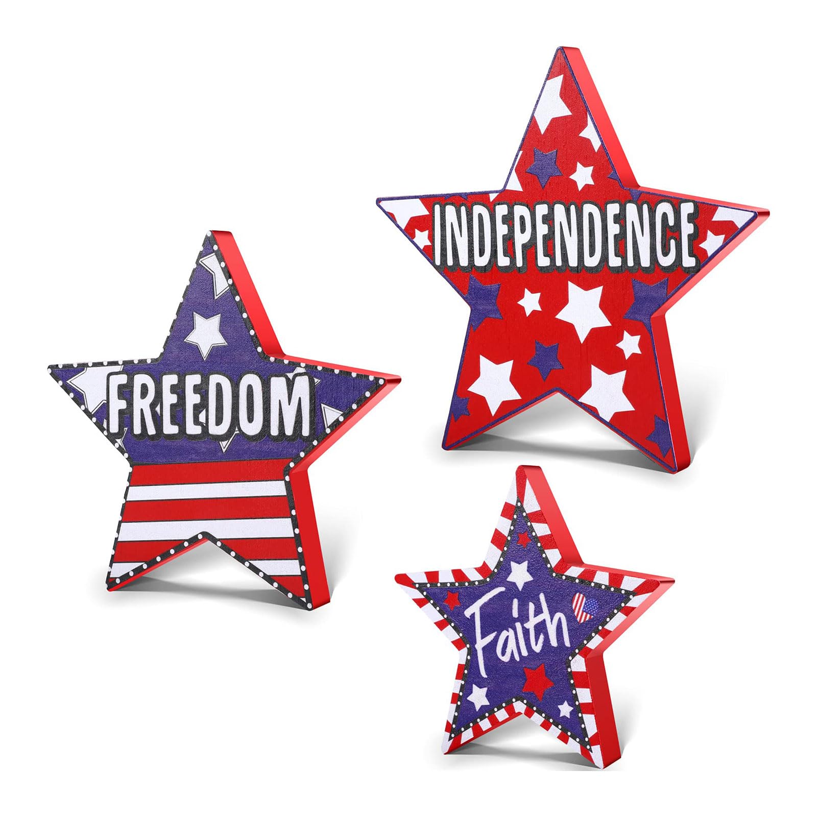 3Pcs Patriotic Decorations Star Faith Sign 4th of July Home Table Decor for Classroom Office Living Room Dining Table Centerpiec