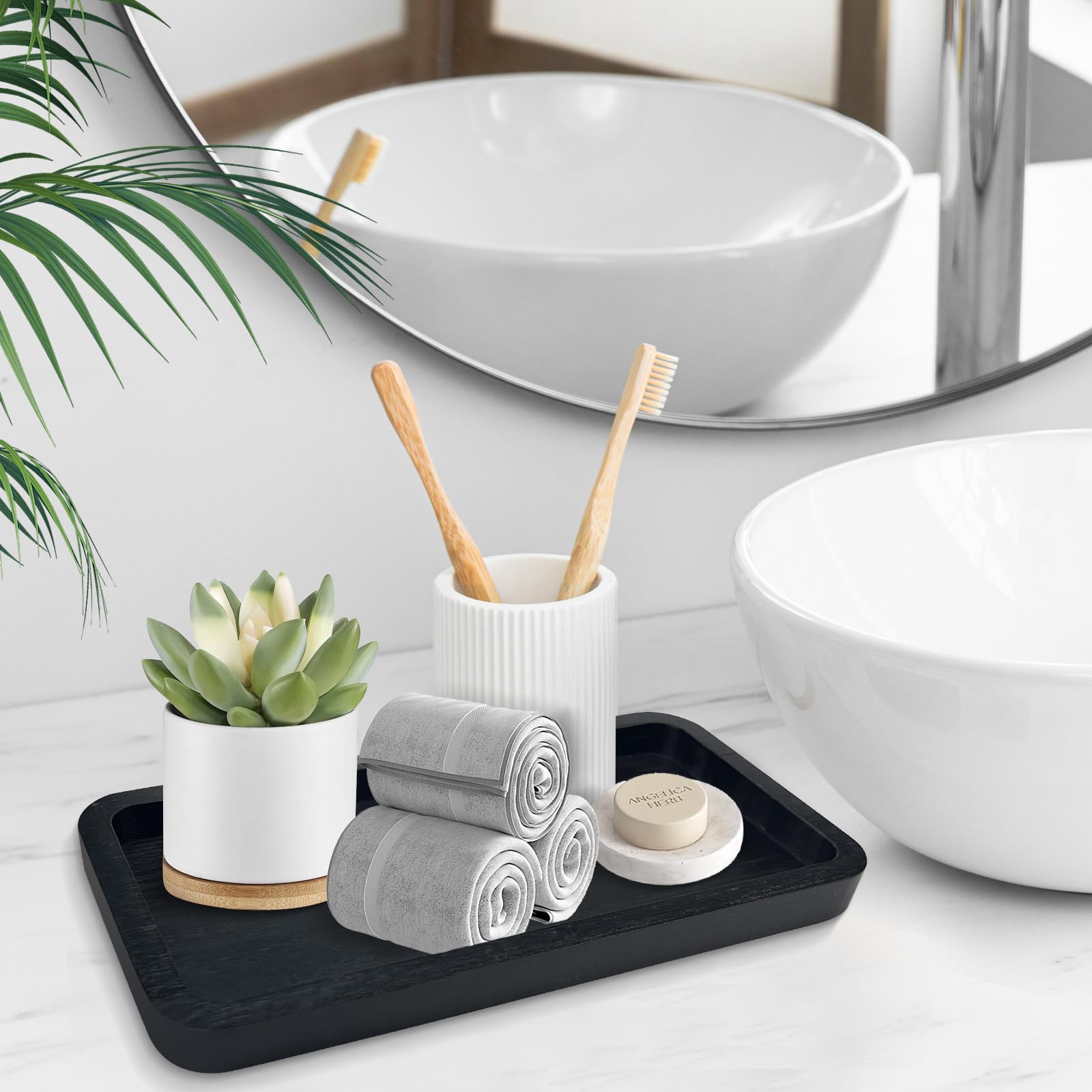 Bayting Bamboo Vanity Tray, Bathroom Tray For Counter, Bamboo Tray For Bathroom, Toilet Tank Tray, Perfume Tray 11.8L X 5.9W X 0