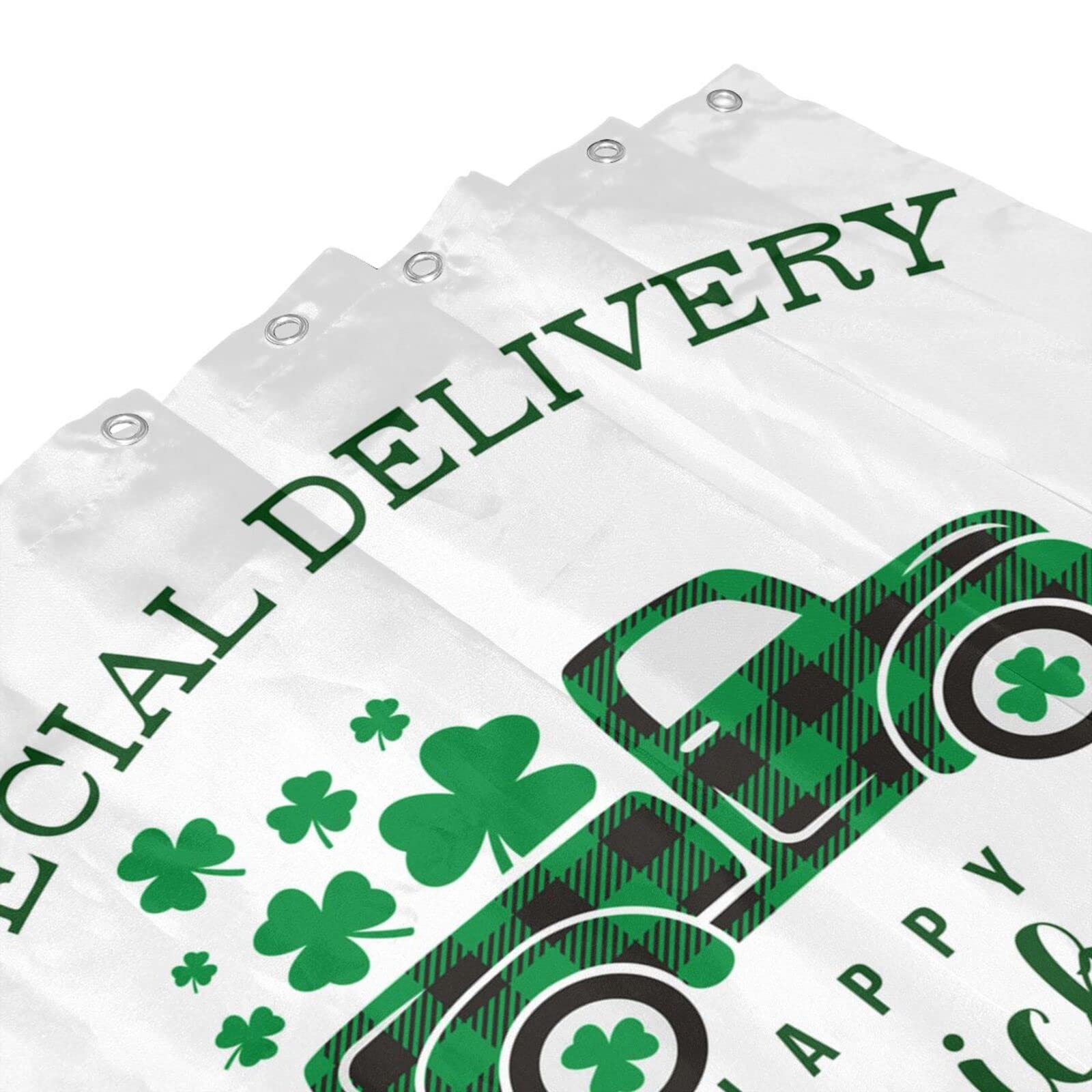 Jbralid Happy St Patrick'S Day Shower Curtain Buffalo Check Plaid Clover Truck Loads Of Luck Lucky And Charm Bath Curtain Farmho