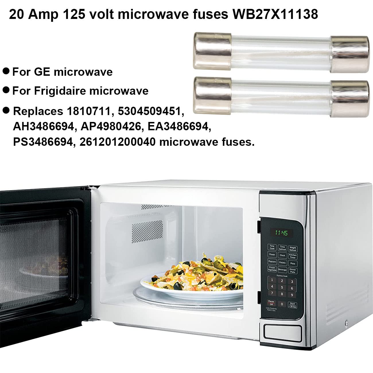 2 Pack 20A 125 Volt Microwave Fuse 530450945120A 125V Microwave Oven Fuse For Ge, Kenmore Frigidaire Microwave Replaces 1810711,