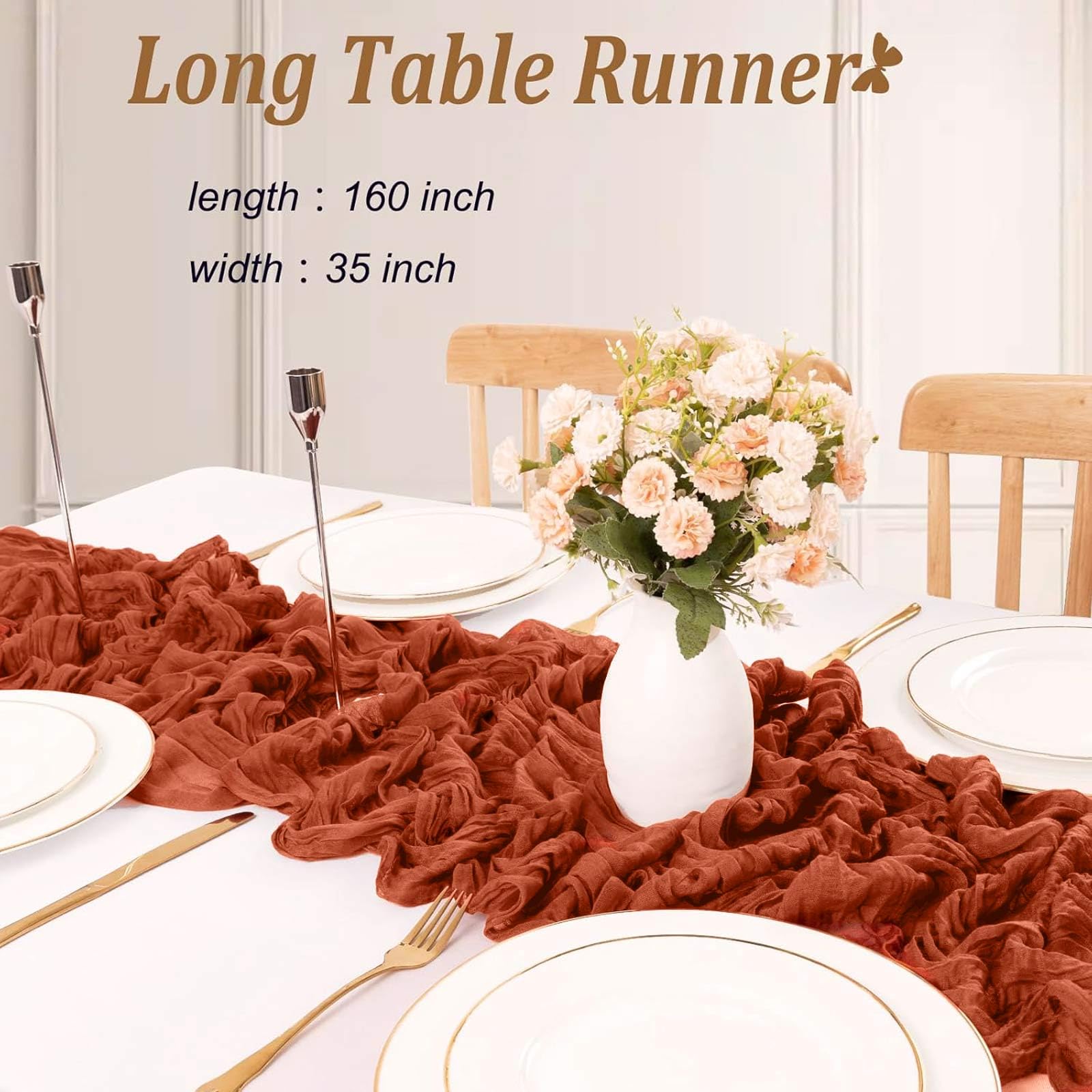 TuTive 13.3Ft Terracotta Cheesecloth Table Runner Fall Gauze Burnt Orange Boho Rustic Cheese Cloth Runner for Wedding Party Baby