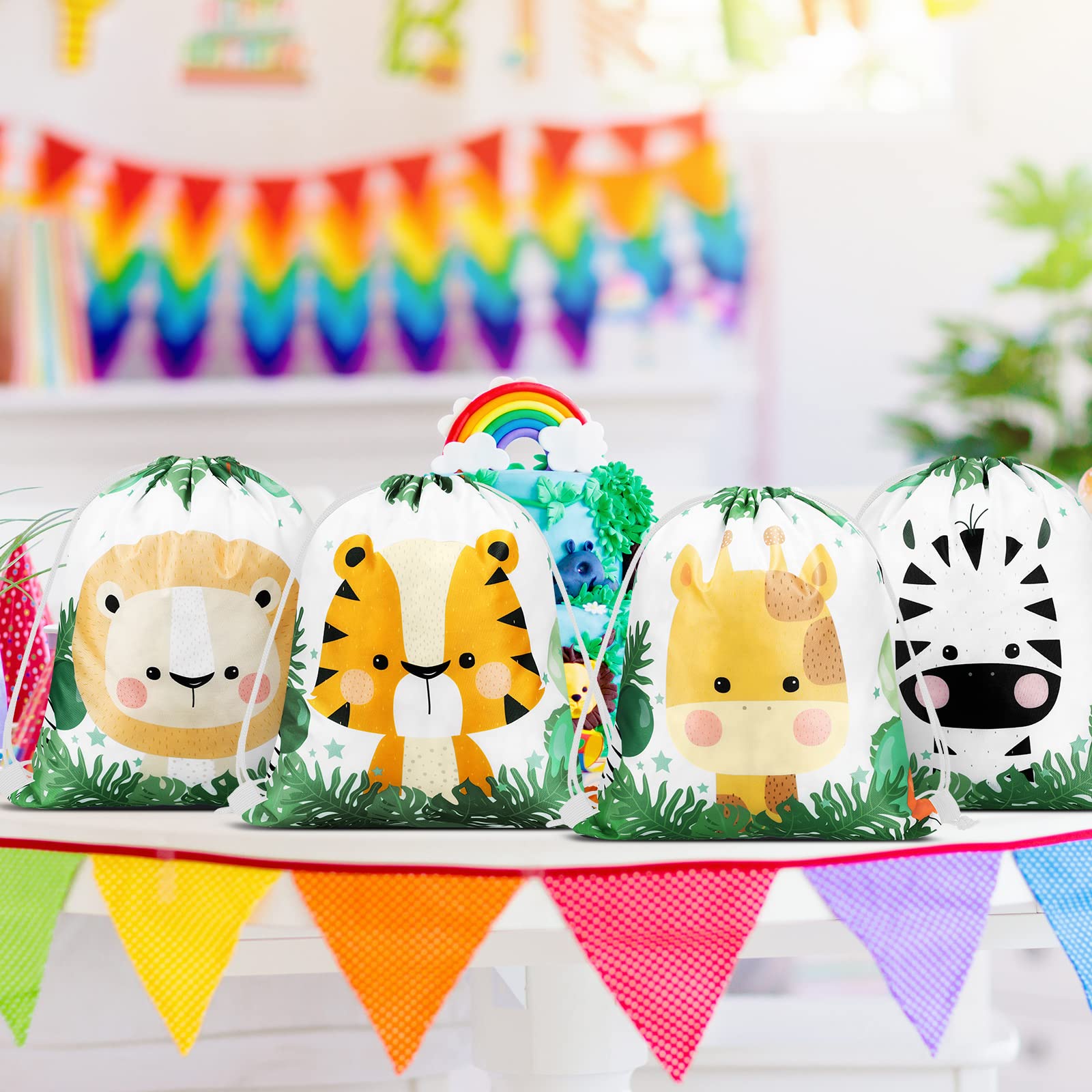 Ferraycle Safari Kids Drawstring Bags Safari Goodie Bags Party Favors Bags Party Treat Bags Jungle Animals Party Favor Bags For