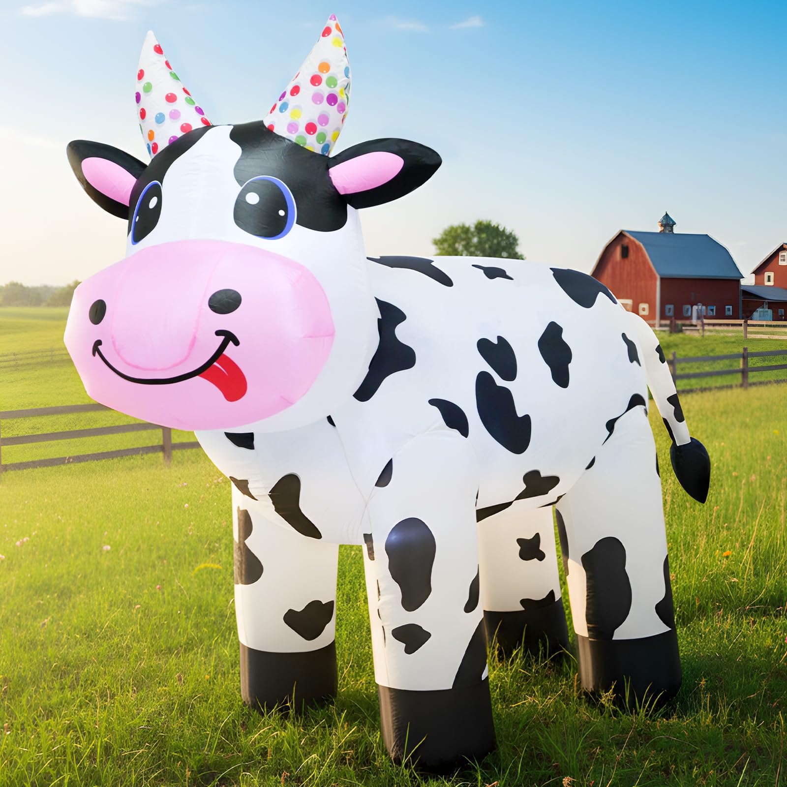 4FT Christmas Spring Farm Ranch Inflatable Cute Farm Cow Blow up Decoration with LED Light Outdoor Indoor Yard Graden Lawn Party