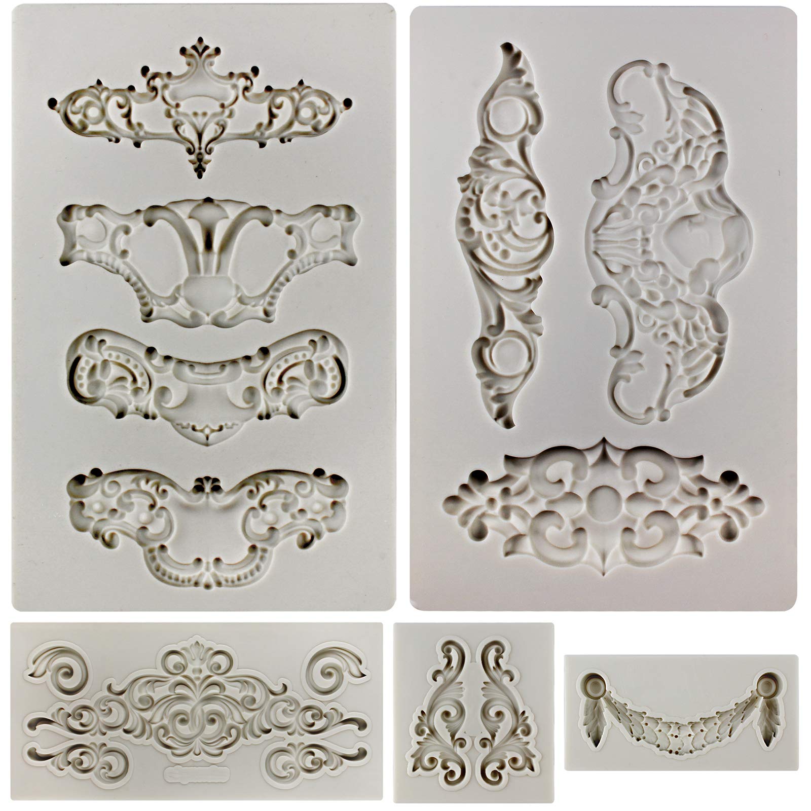 Crown Baroque Style Ornament Silicone Molds 5-Count Art Decor Filigree Scrollworks
