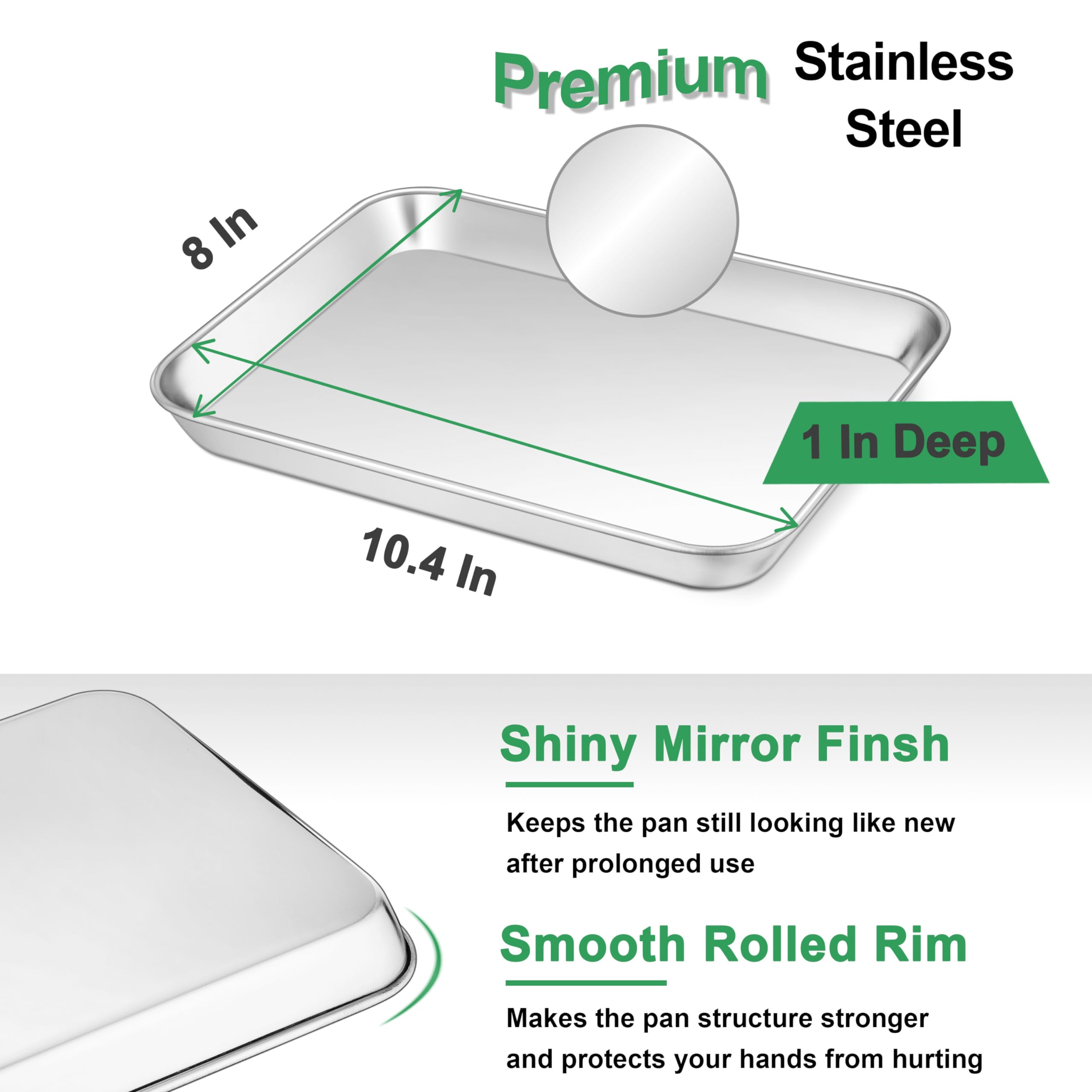 10.4 Inch Toaster Oven Baking Pan, Joyfair Commercial Stainless Steel Small Cookie Tray, For Meat Poultry Vegetable Pizza, Rolle