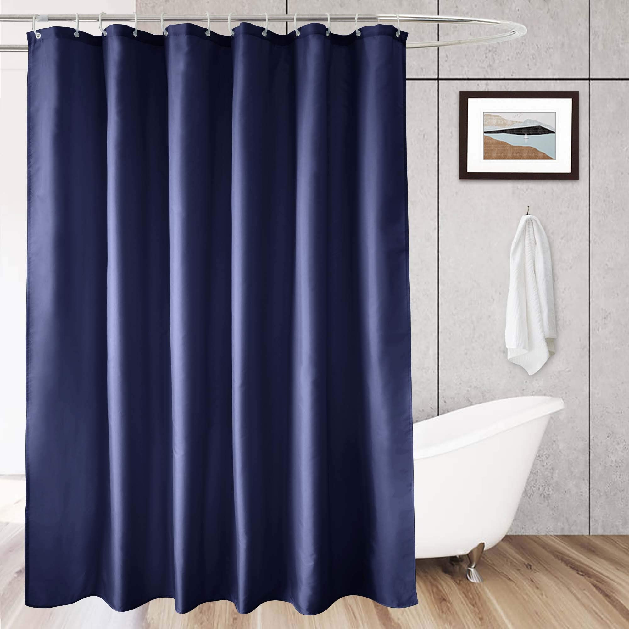 Aoohome Solid Navy Blue Shower Curtain, Fabric Weighted Hem Shower Liner With Hooks, Reinforced Metal Grommets, Water Repellent,