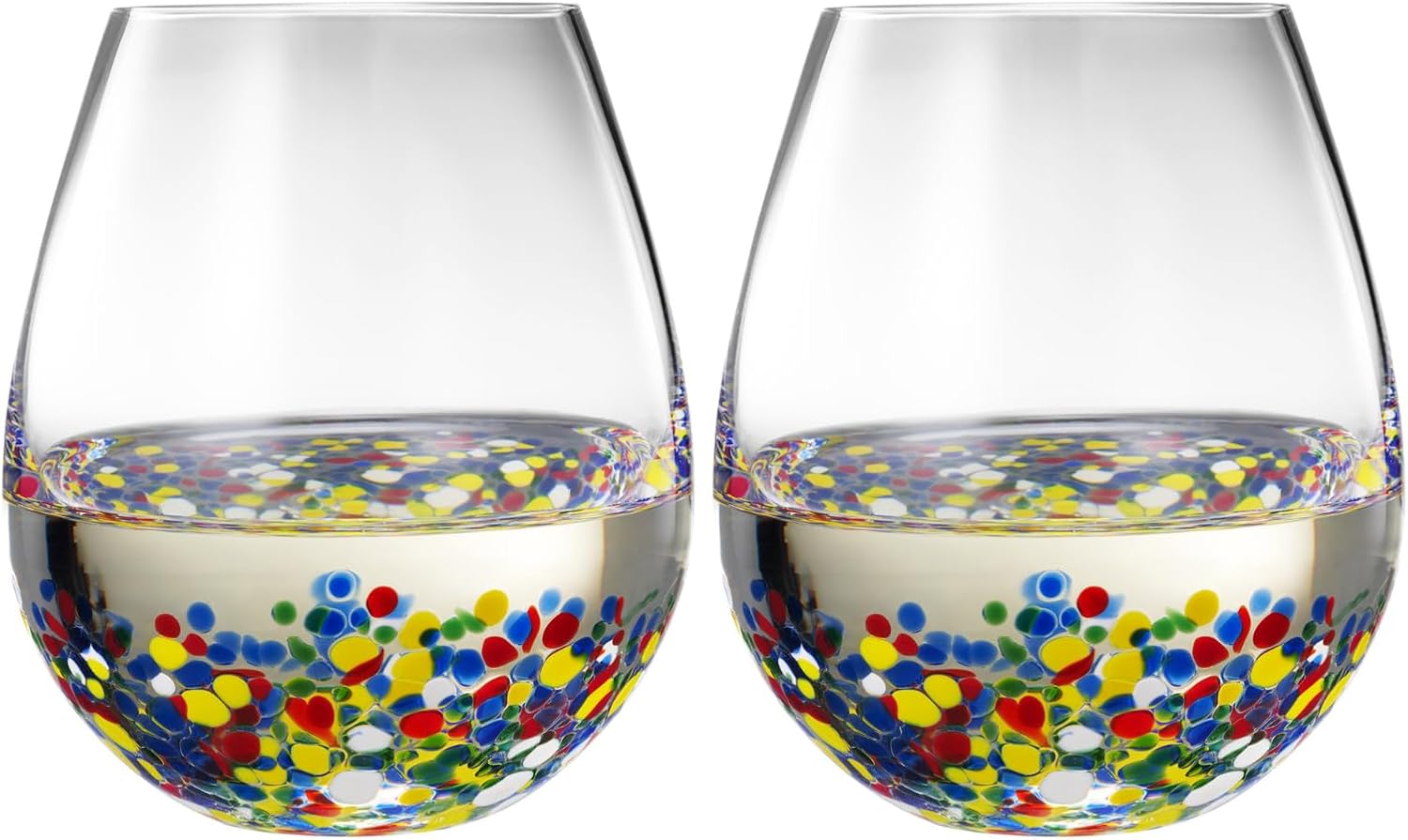 The Wine Savant Mexican Wine Glasses Hand Blown Confetti Rock  - Clear