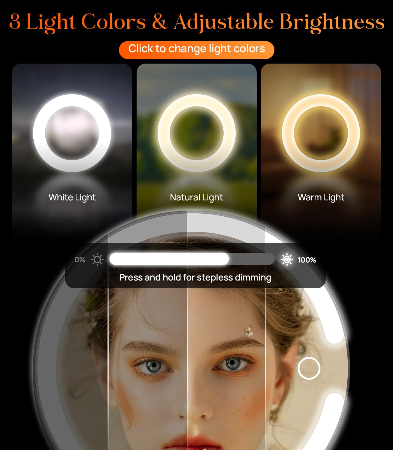 Gospire Magnifying Travel Mirror With Light 10X 1X Magnifition 2-Sided Lighted Makeup Mirror Rechargeable 3 In 1 Hand Held Desk