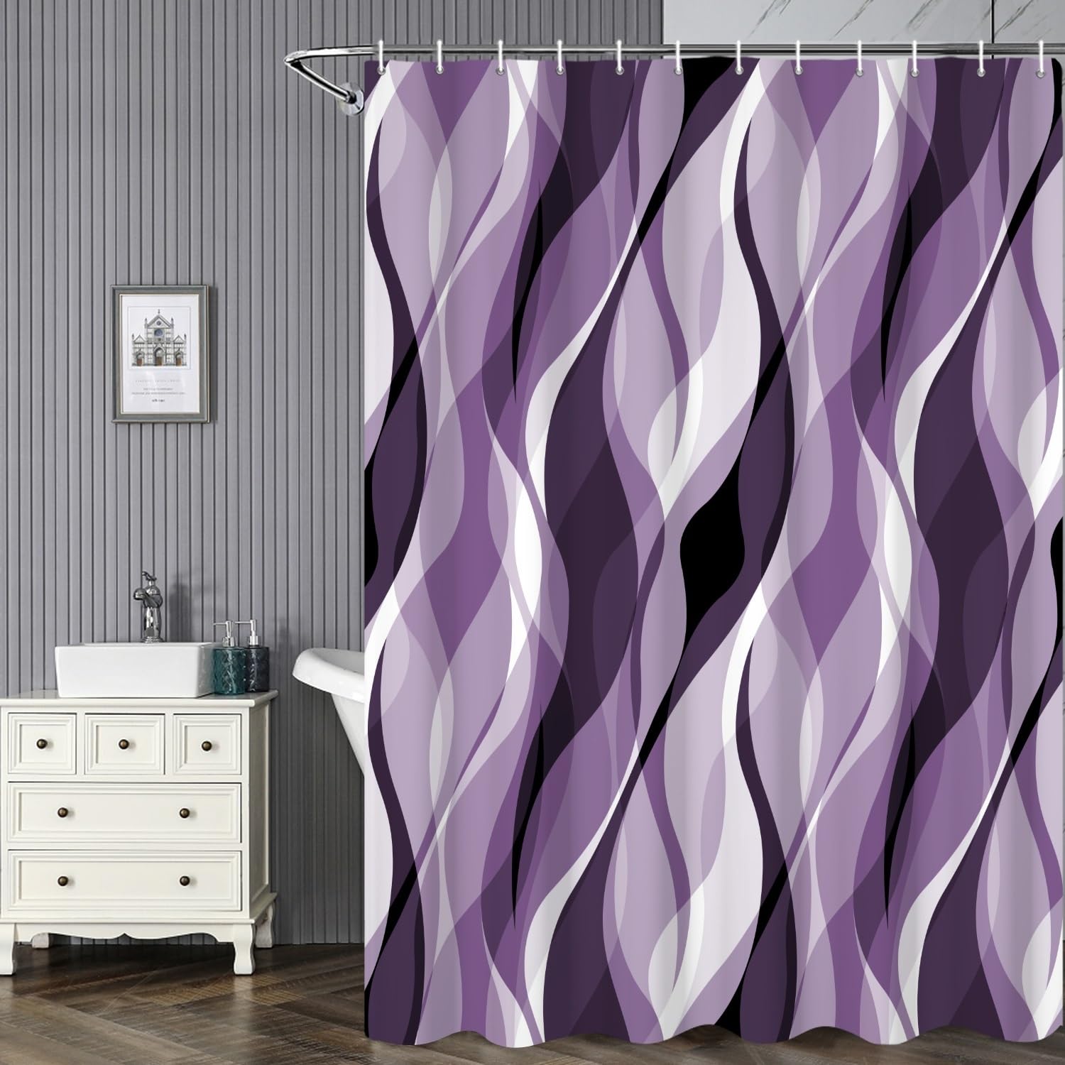 Ruelvth Purple Shower Curtain, 72x72 Inch Waterproof Polyester, Modern Abstract Design in Purple and Grey