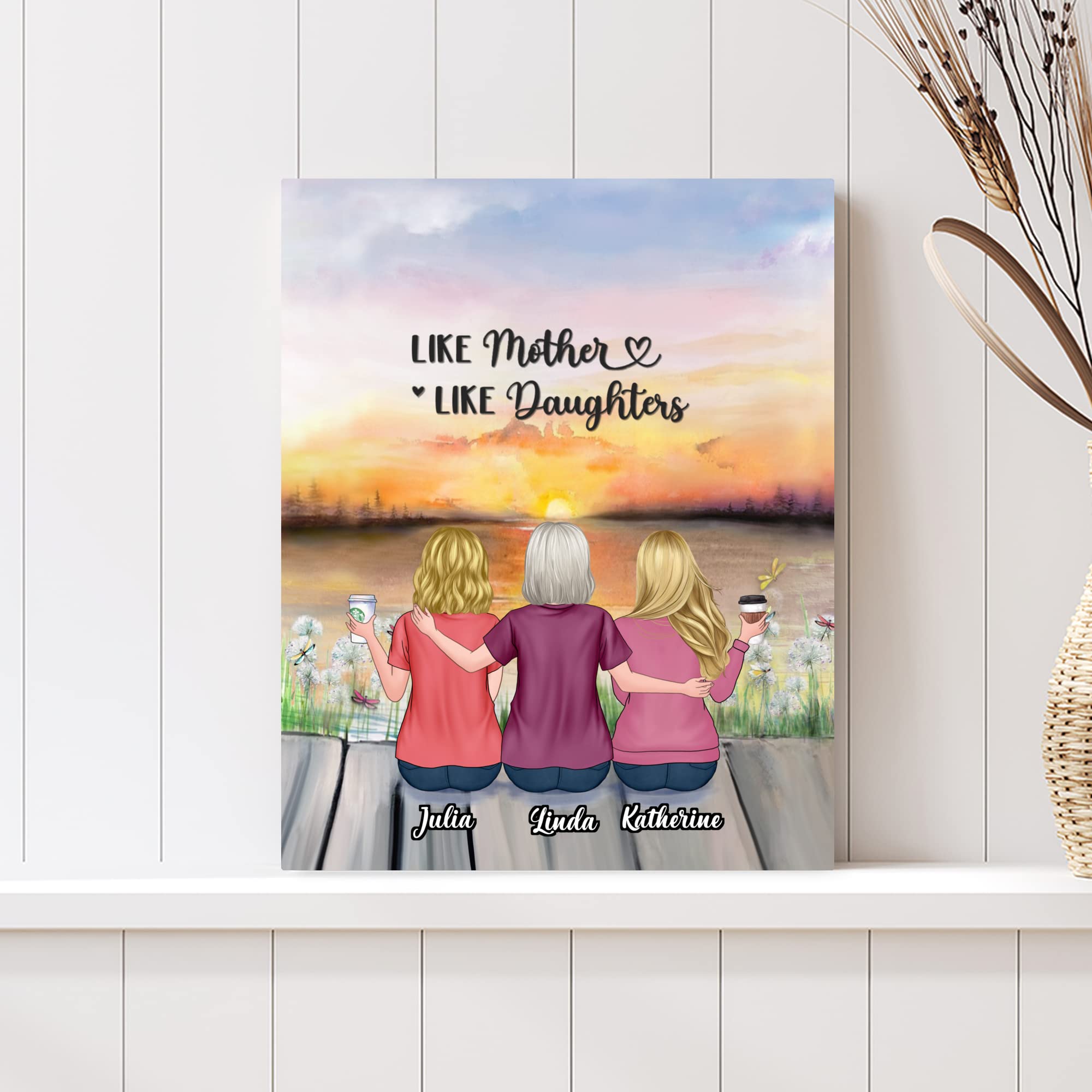 Gossby Custom Mom Wrapepd Canvas - Custom Gift For Mom From 2 Daughters With Design, Name - Mother Daughter Art Gift - Mothers D