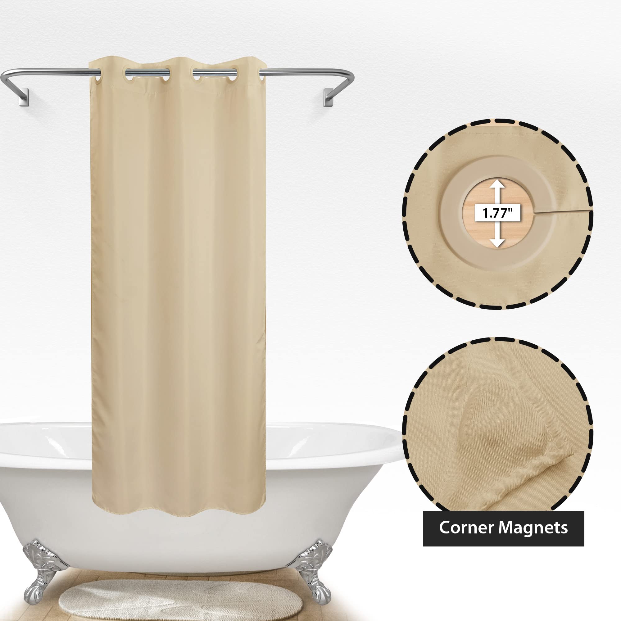 River Dream Stall Size No Hook Beige Shower Curtain Soft Microfiber - 36 '' Wide Small Fabric Shower Curtain Set For Narrow Stal