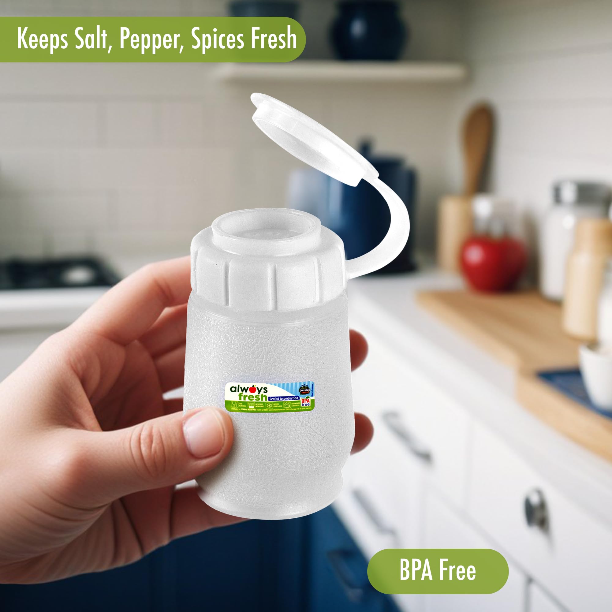 Compac Home 17127 Salt Shaker-White-Food Storage, Portion Control, Dishwasher, Microwave Safe, 3 Oz