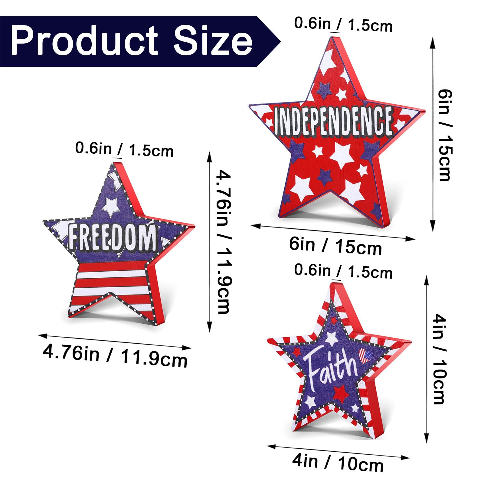 3Pcs Patriotic Decorations Star Faith Sign 4th of July Home Table Decor for Classroom Office Living Room Dining Table Centerpiec