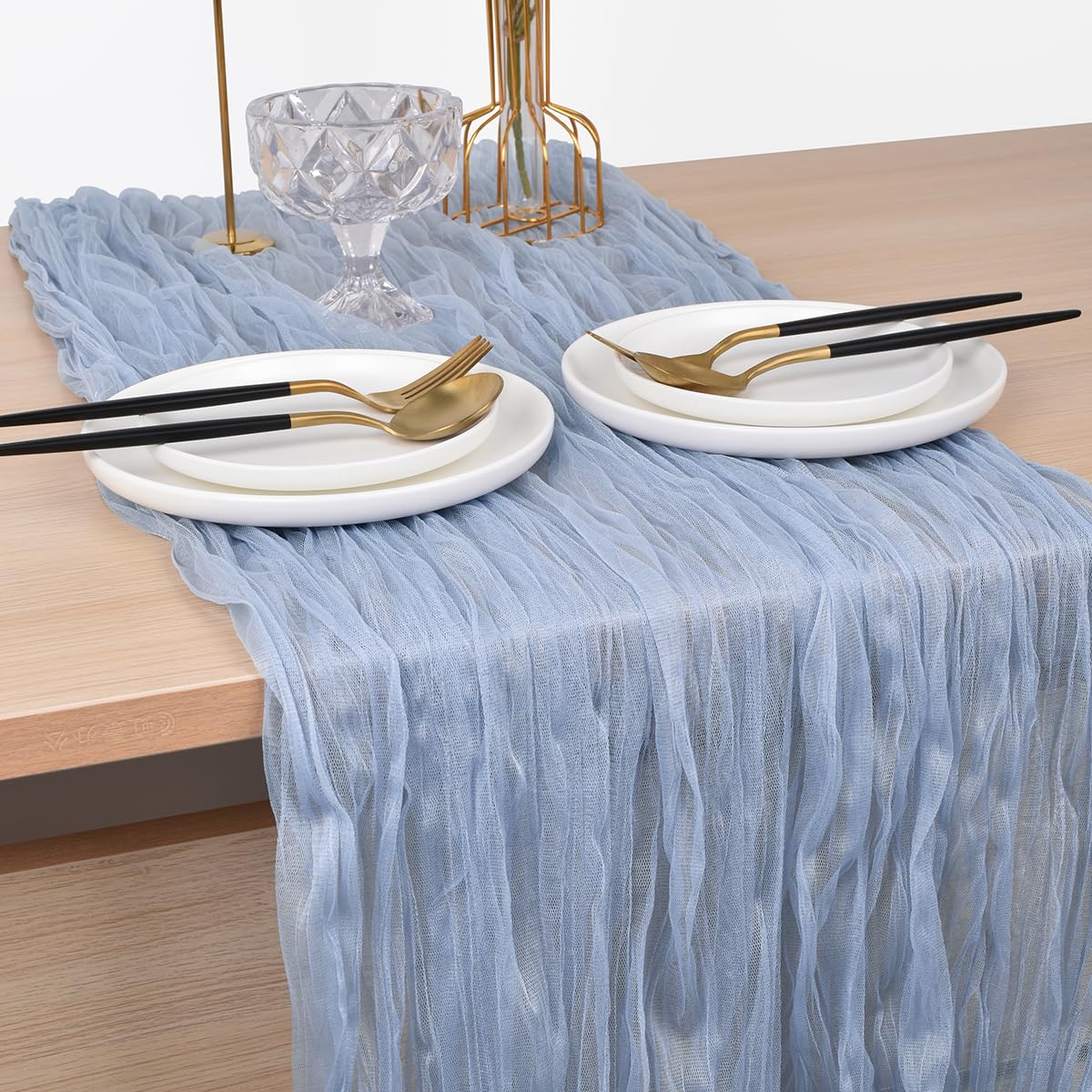 Joanlody Blue Cheesecloth Table Runner 10Ft Rustic Gauze Cheese Cloth Table Runner Boho Fall Thanksgiving Table Runner For Weddi