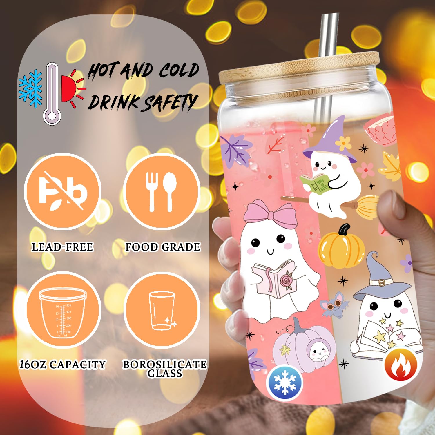 JYPLKCMT Ghost Reader Halloween Cup, Cute Halloween Mug Gifts Basket for Book Lovers, 16 oz Iced Coffee Tumbler with Lid and Str