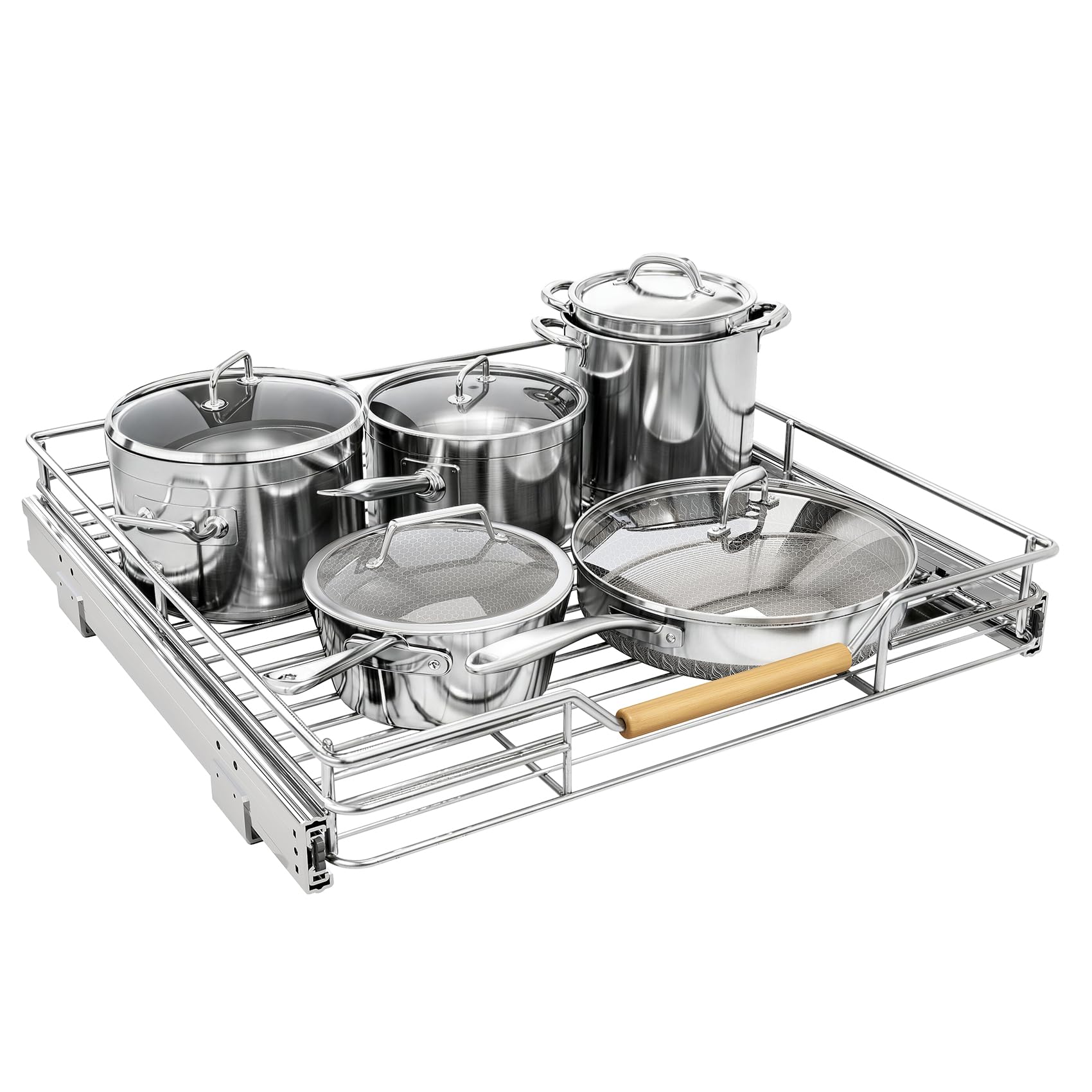 Pull out Cabinet Organizer, 21W X 21D, Heavy Duty Smooth Sliding Under Cabinet Shelves for Pots and Pans, Full-Extension Roll ou