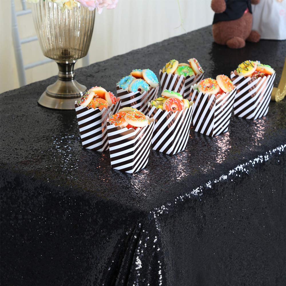 B-Cool Seamless Sequin Table Cloth Black Glitter Design Table Cloth Wedding Overlay Birthday Party Tables Decoration 90X132-Inch