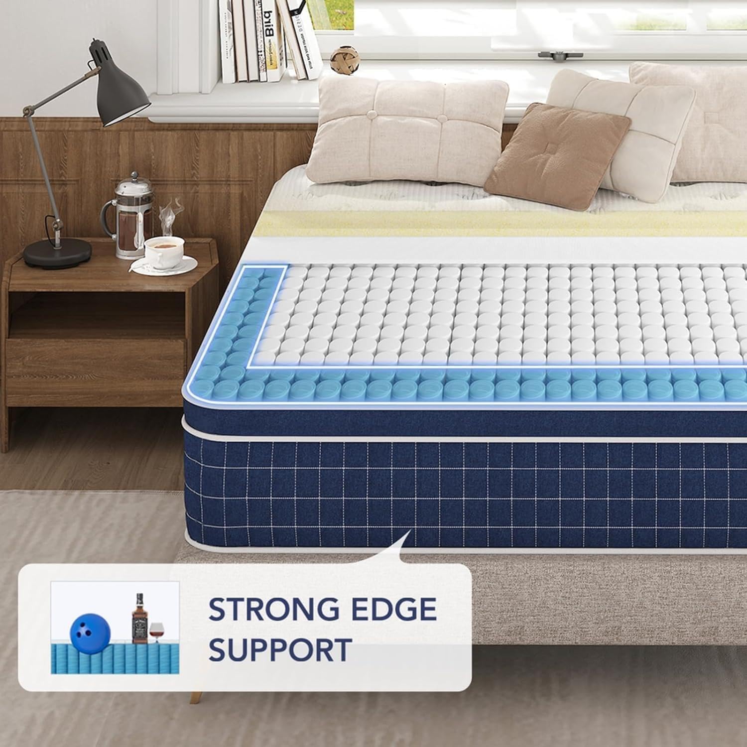 King Size Mattress, Upgrade Strengthen, 14 Inch Firm Hybrid King Mattress In A Box, Mattress King Size With Memory Foam And Inde