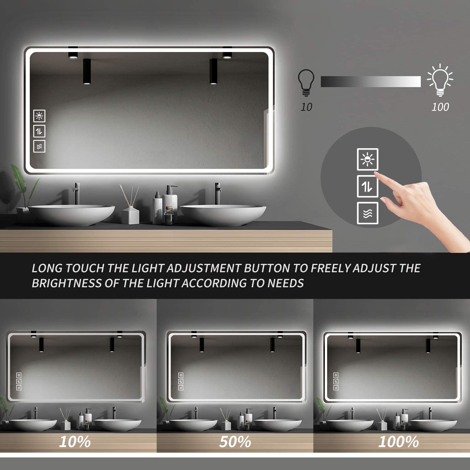 Laiya 28X36 Inch Led Bathroom Mirror Vanity Mirrors With Front Lights Wall Mounted Anti-Fog Frameless Make Up Mirror With Light