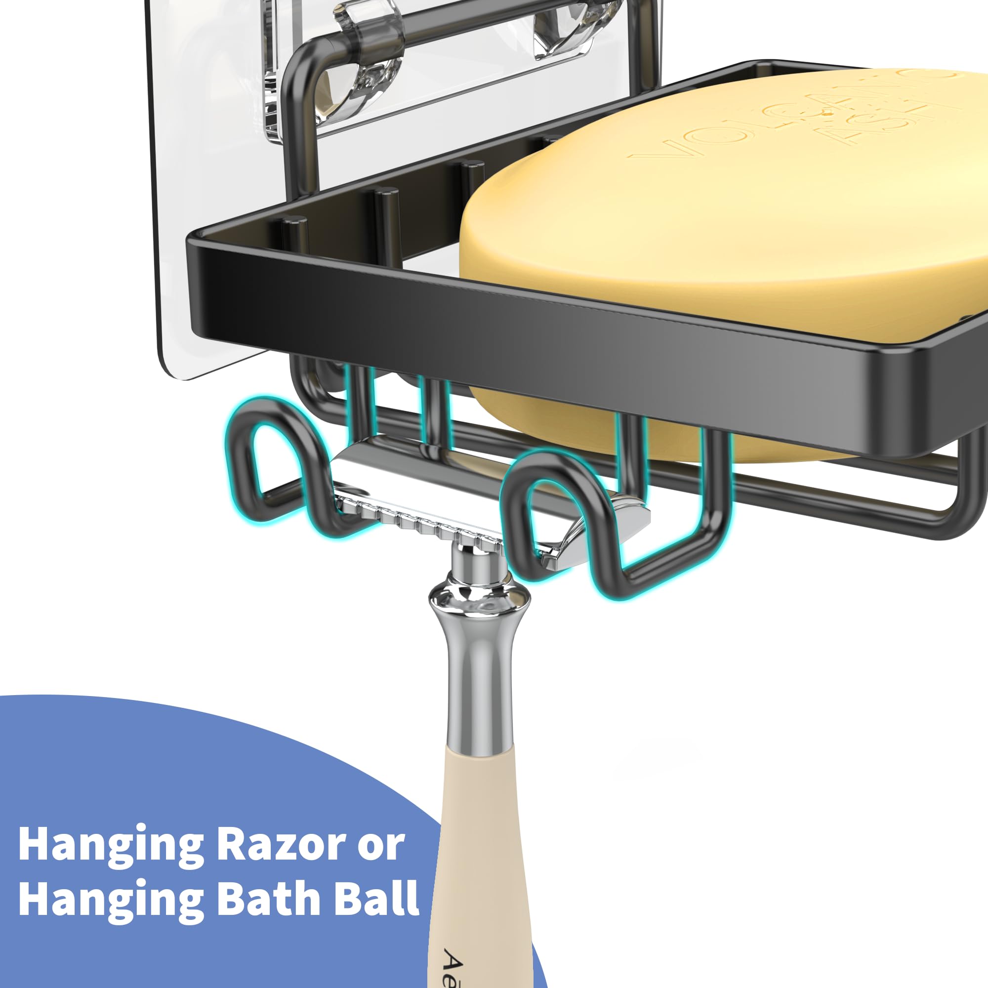 Moforoco Soap Dish, Soap Bar Holder For Shower, No Drilling Bathroom Accessories, Wall Mounted Soap Holder With Hooks And Razor