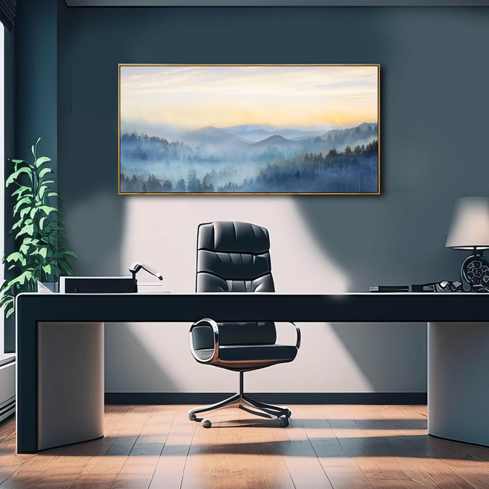 Yjyart Tree Wall Art For Living Room Forest Nature Painting 20''X40''Framed Artwork Landscape Canvas Print For Bedroom Office Ho