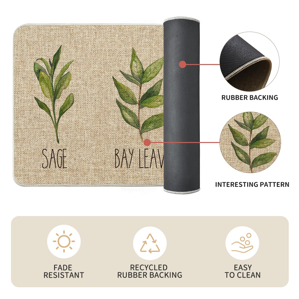 Artoid Mode Parsley Sage Oregano Basil Bay Leaves Decorative Kitchen Mats Set Of 2, Seasonal Holiday Party Low-Profile Floor Mat