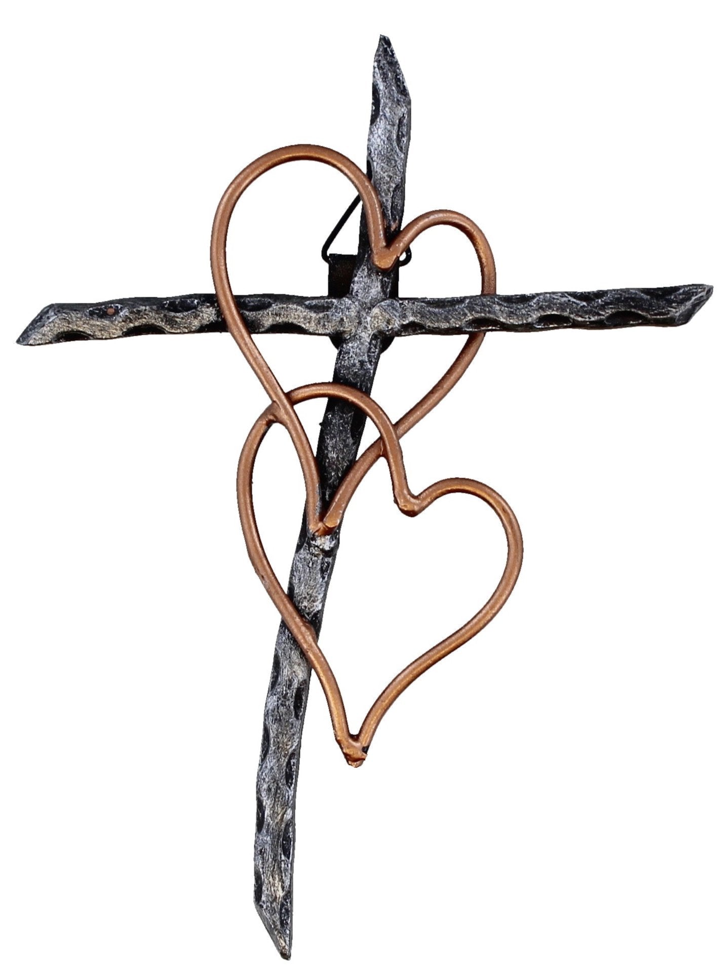 Old River Outdoors Entwined Hearts Decorative Welded Metal Wall Cross - Two Hearts Joined - 8 x 6