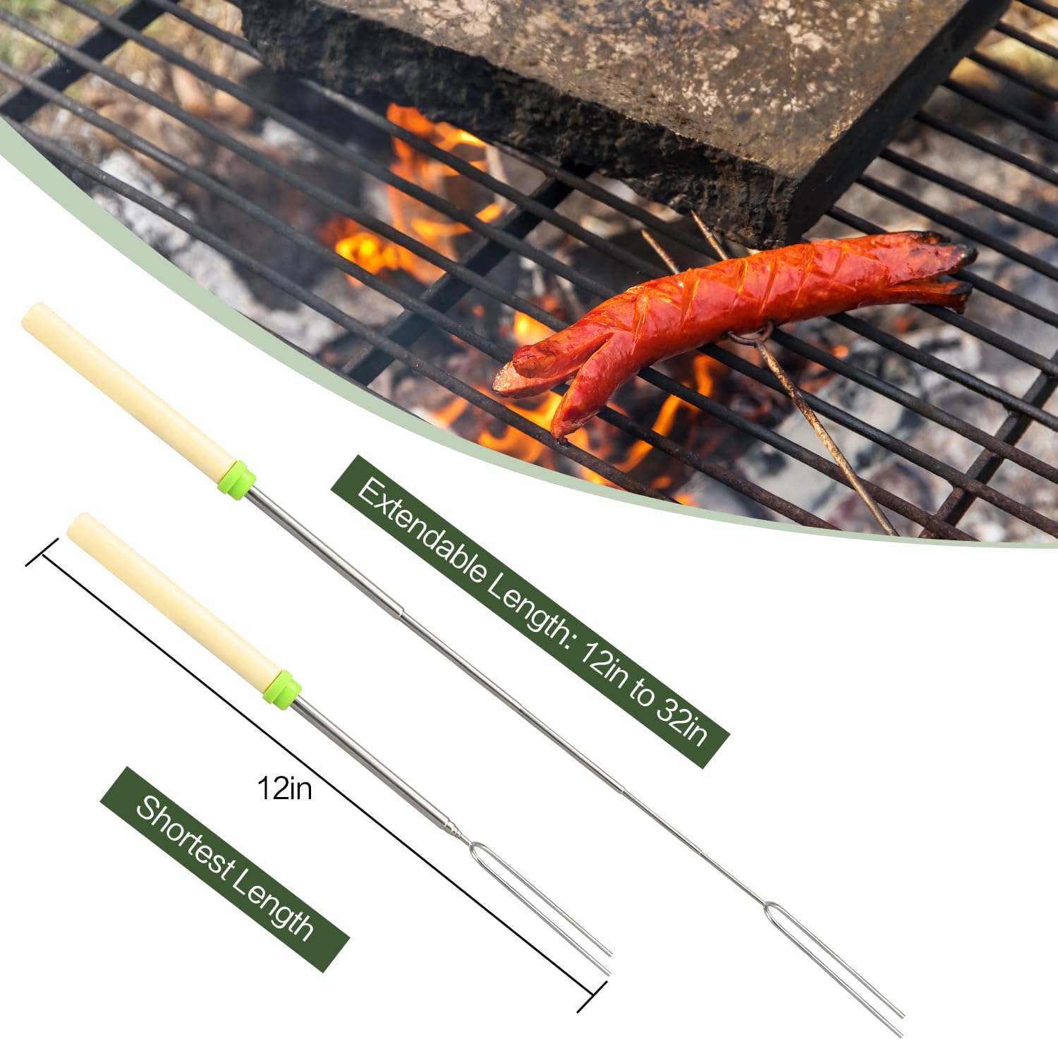 8 Pack Marshmallow Roasting Sticks Set, Extendable 32In Long Metal Barbecue Skewers With Wooden Handle, For Marshmallow, Hot Dog