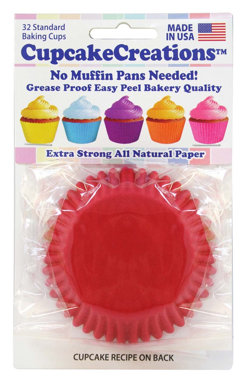 Cupcake Creations 32 Count Cupcake Baking Papers, Red