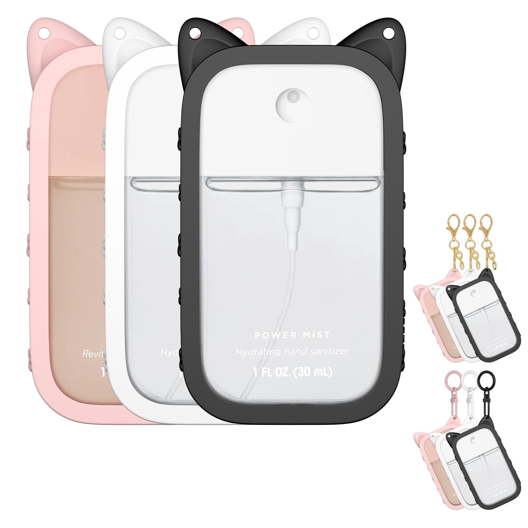 3 Sets Silicone Case Compatible With Touchland Hand Sanitizer Spray (Fit For 1 Fl Oz/30 Ml Ver), Portable Keychain Cute Color Ea