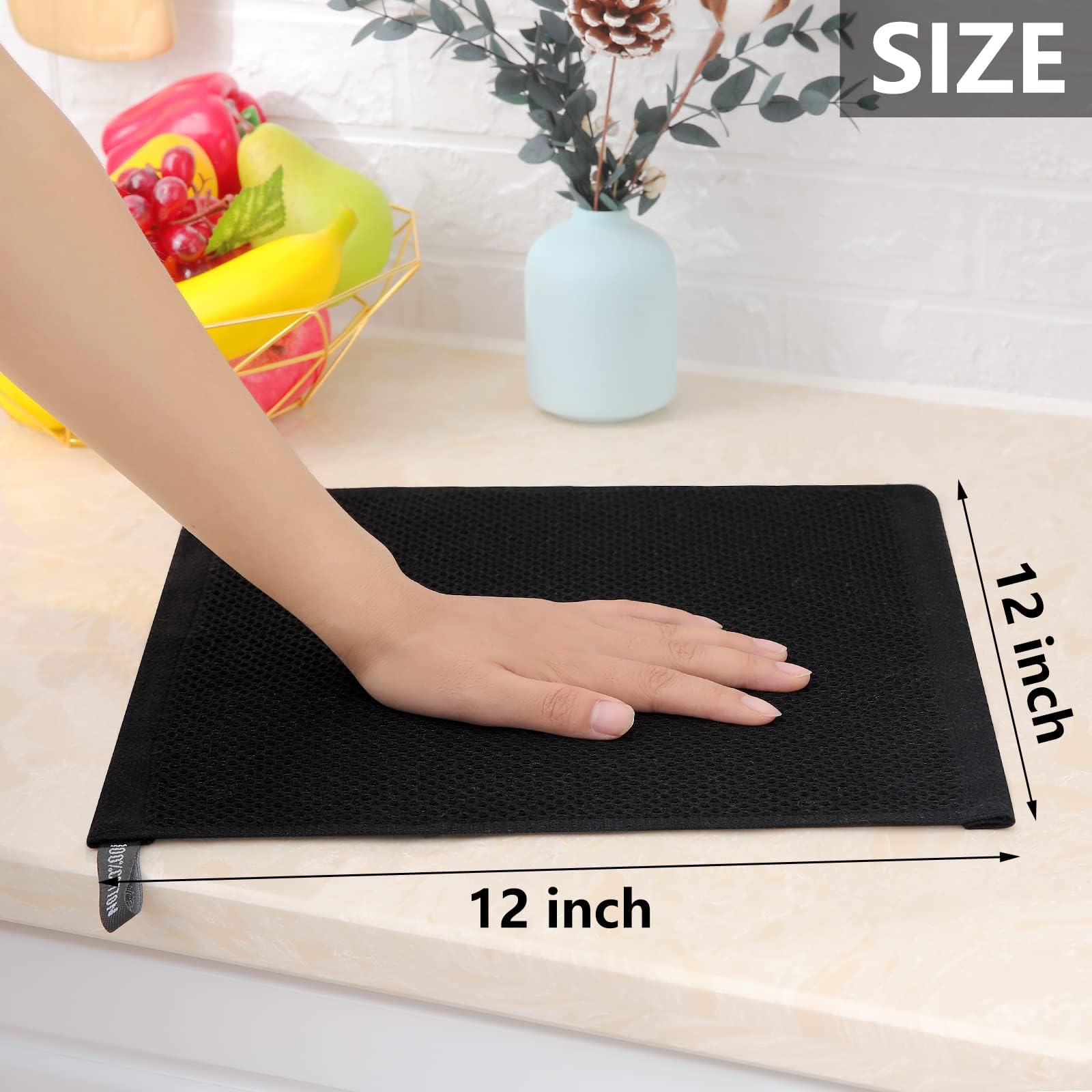 Homaxy 100% Cotton Waffle Weave Kitchen Dish Cloths, Ultra Soft Absorbent Quick Drying Dish Towels, 12 x 12 Inches, 24-Pack, Bla