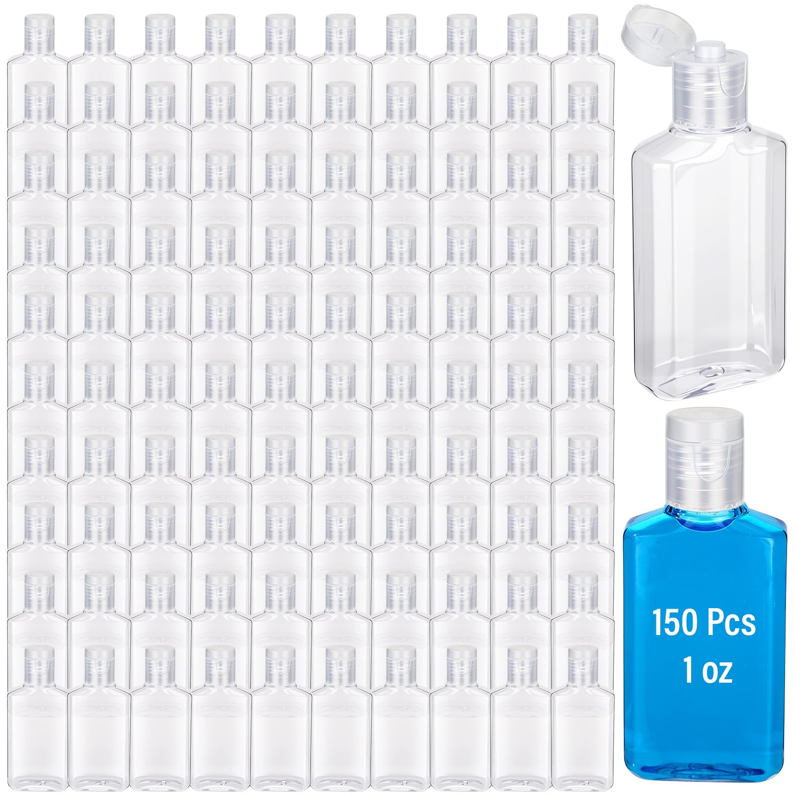 LemonRoad 150 Pcs 1 oz Travel Bottles Bulk Hand Sanitizer Bottle Mini Clear Bottles with Flip Caps Portable Empty Refillable Con
