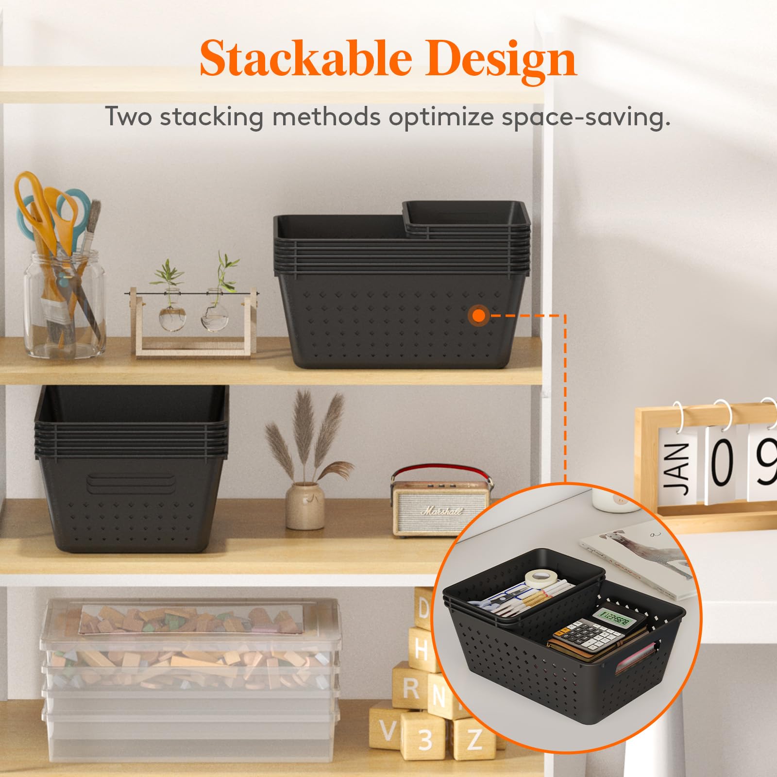 Lifewit Plastic Storage Basket, 12 Pack Stackable Storage Bins For Organizing, Multi Size Open Containers For Shelving, Pantry,