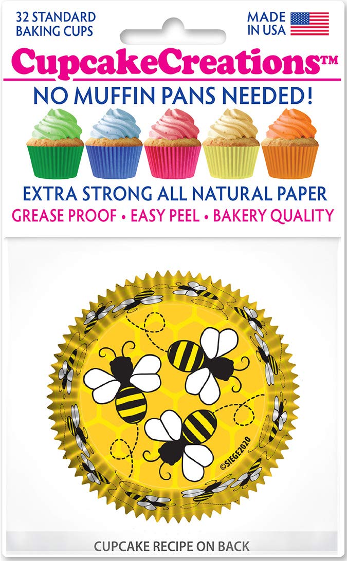 Cupcake Creations 32 Count Standard Cupcake Baking Papers, Honeybees