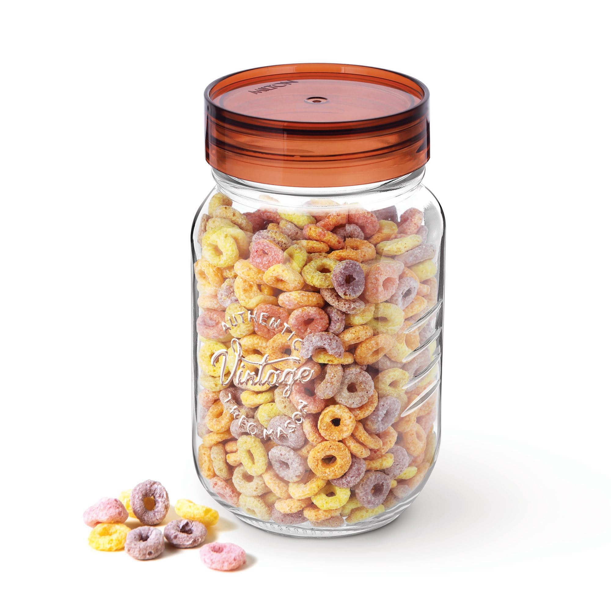 Treo By Milton Vintage Glass Jar With Plastic Lid, 1000 Ml, Transparent |Storage Jar | Kitchen Organiser | Modular |Food Safe | 