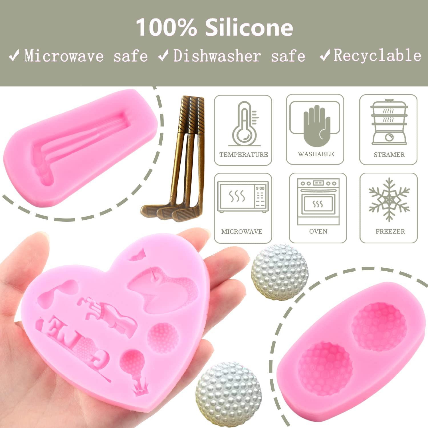 Zixiang Golf Silicone Mold Golf Balls Fondant Mold Golf Club Mold For Cake Decorating Cupcake Topper Polymer Clay Candy Chocolat