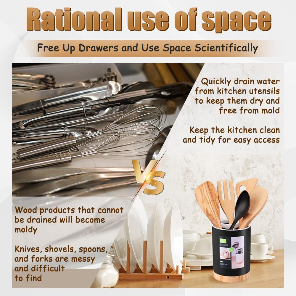 Tiosamd Kitchen Utensil Holder Tableware Storage Bucket, Spoon Chopsticks Fork Drain Rack Utensil Crock For Counter, Household 3