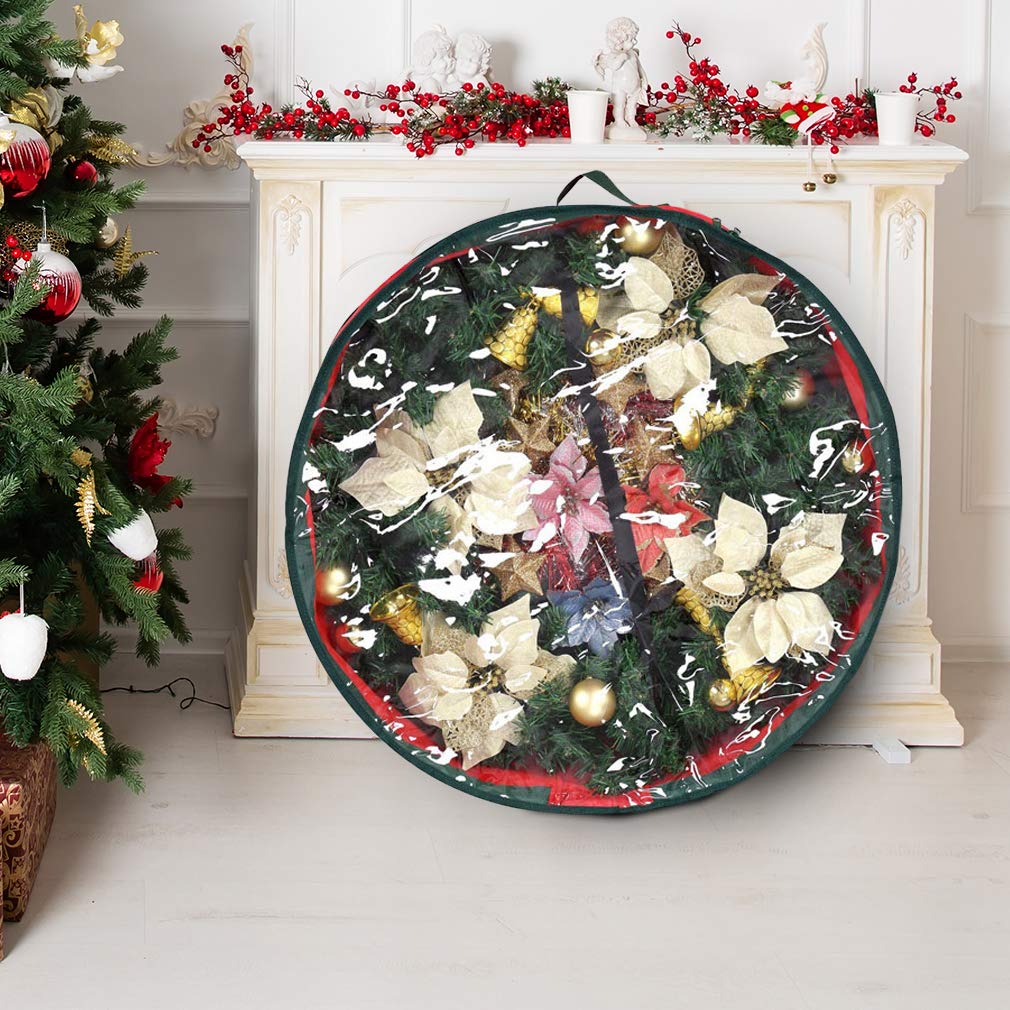 Primode Christmas Wreath Storage Bag 30'' | Garland Wreaths Container With Clear Window For Easy Holiday Storage | Durable 600D