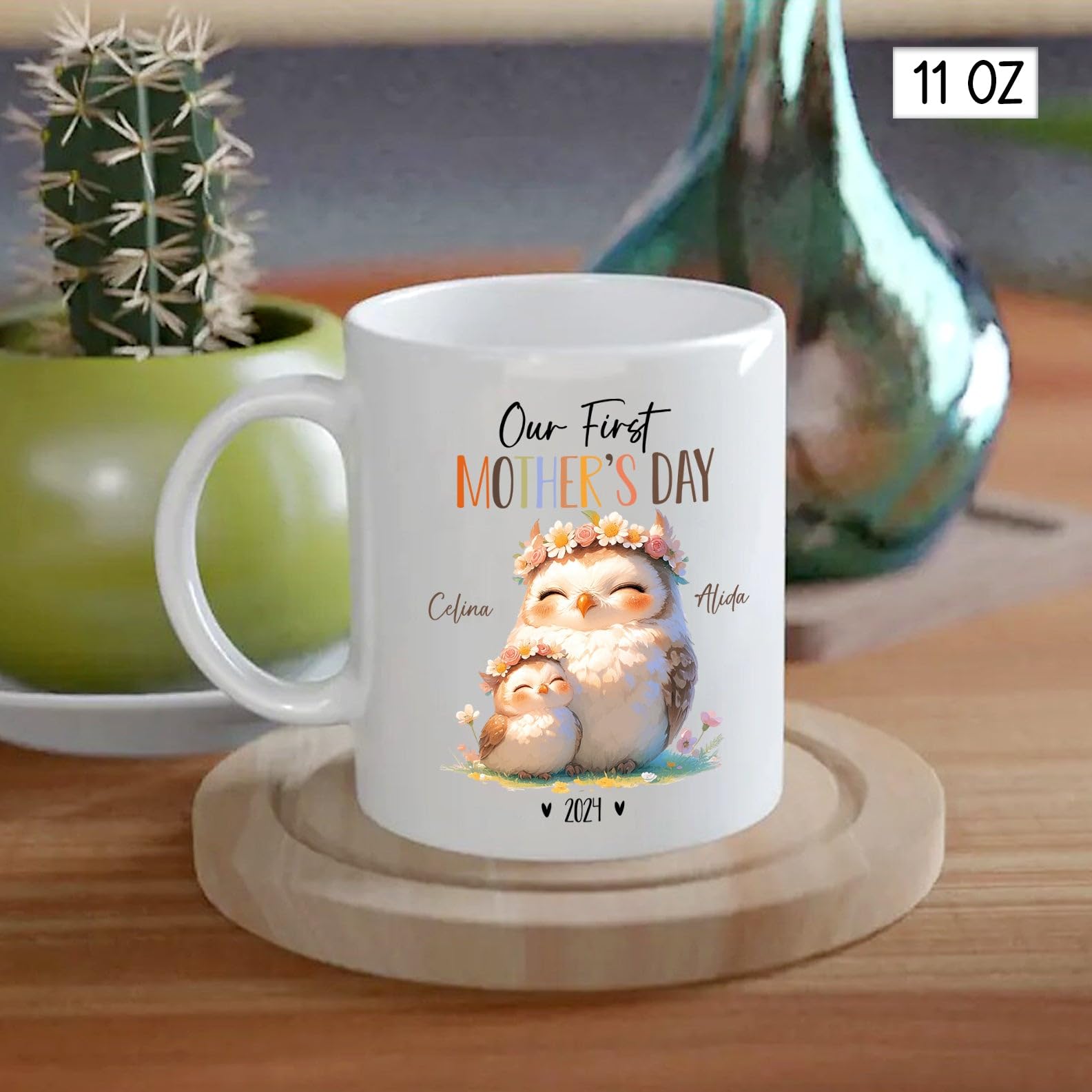 Owl Animal Mug For Owl Lover, Mommy And Baby Owl Ceramic Mug, Our First Mothers Day Coffee Cup, Custom Mummy & Baby Owl Porcelai
