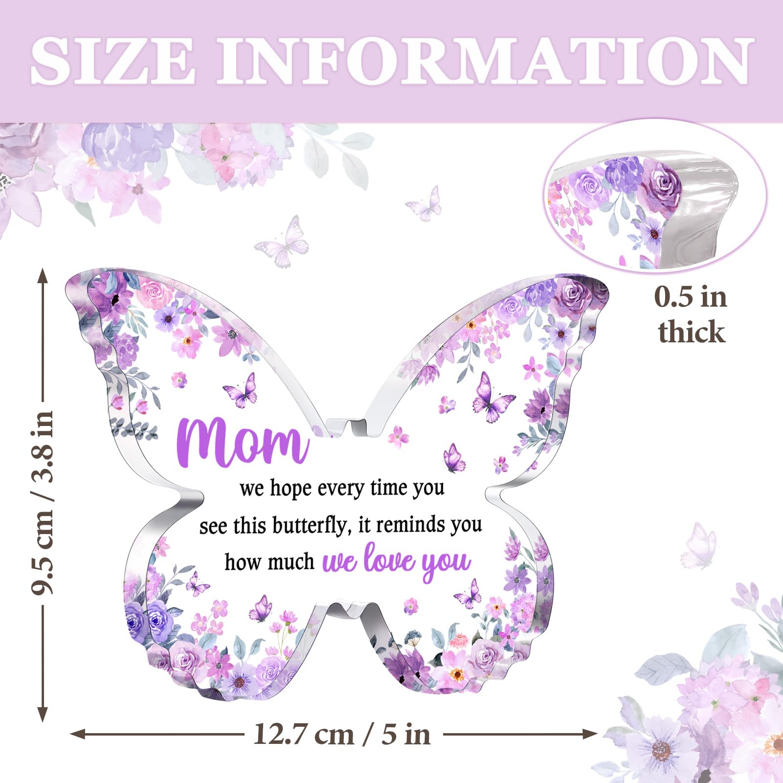 Glydein Christimas Gifts for Mom, Mom Birthday Gifts from Daughter Son, Unique Purple Butterfly Acrylic Plaque Desk Decor, Mothe