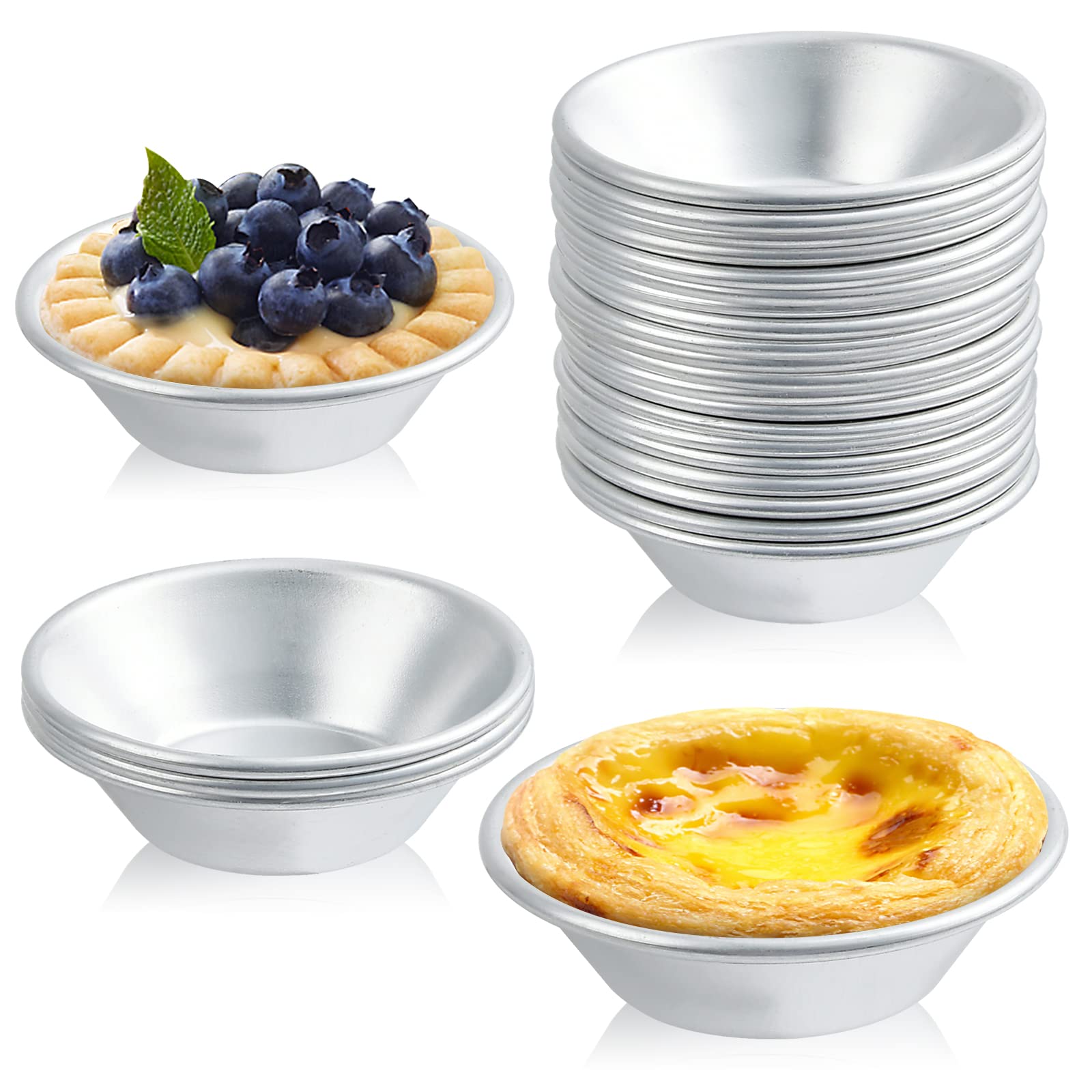 Milkary 25 Pack Egg Tart Molds, Puto Molder Cookie Steamer Dessert Molds, Small Aluminum Nonstick Pans Pie Molds For Baking Pies