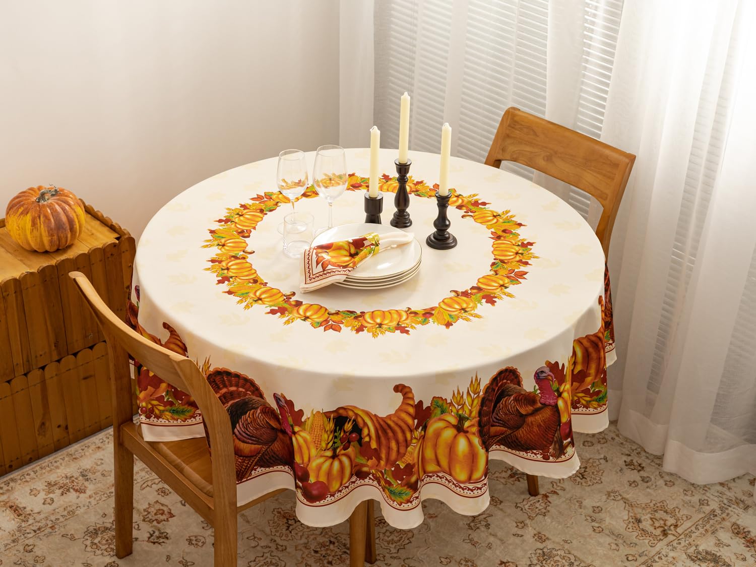 YiHomer Fall Thanksgiving Tabletop Collection for Kitchen Dining Decoration Parties Harvest, Harvest Party, Tablecloth, 70 Round