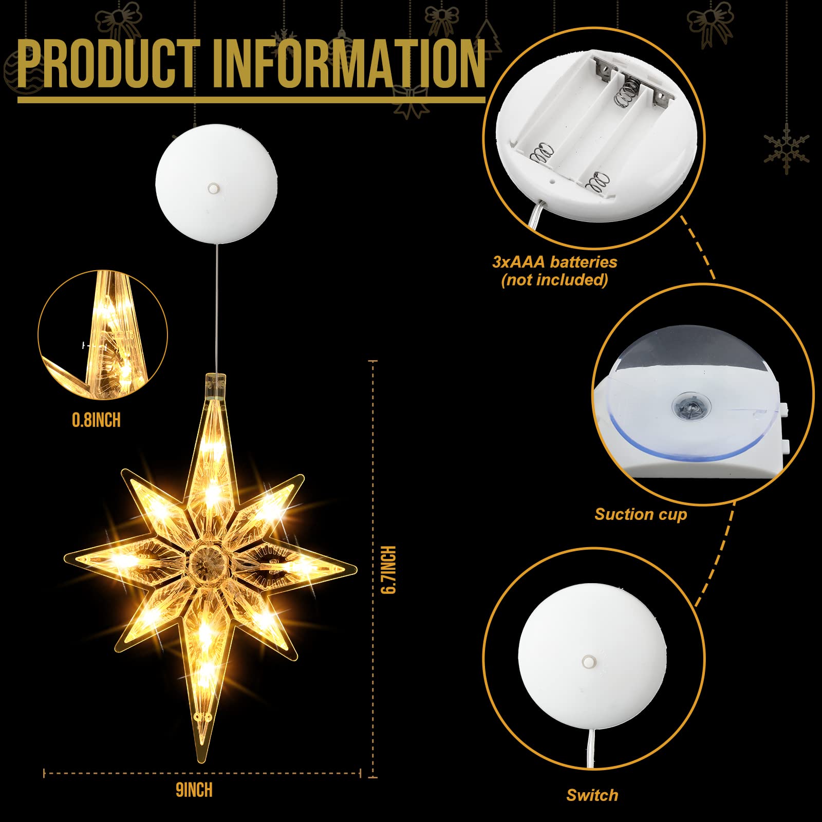 VIHOSE 6 Pcs 10.6 Inch Bethlehem Christmas Window Lights Plastic LED Lighted Christmas Window Silhouette Lights Large Hanging Xm