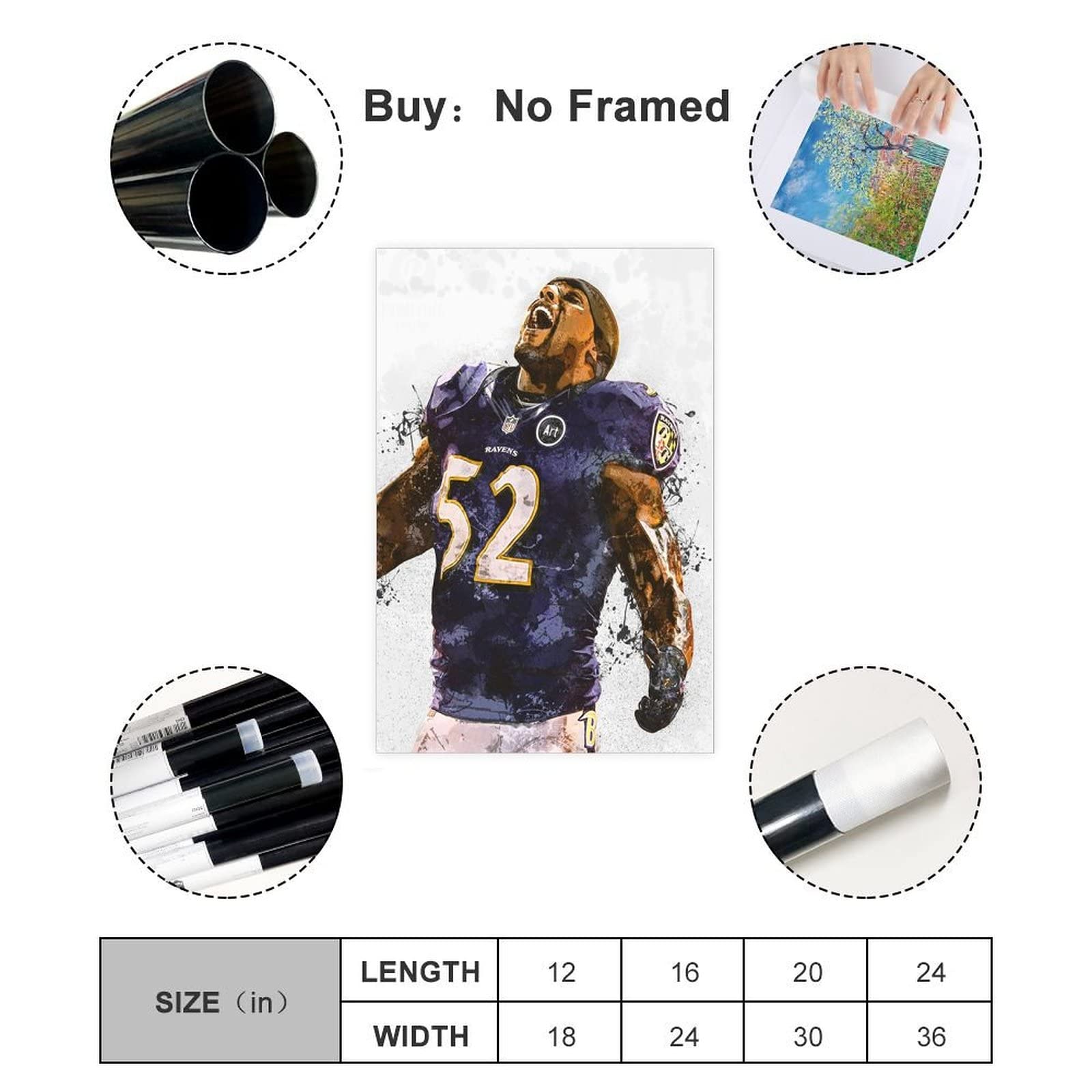 Ray Lewis Poster Canvas Poster Bedroom Decor Sports Landscape Office Room Decor Gift Unframe: 12X18Inch(30X45Cm)