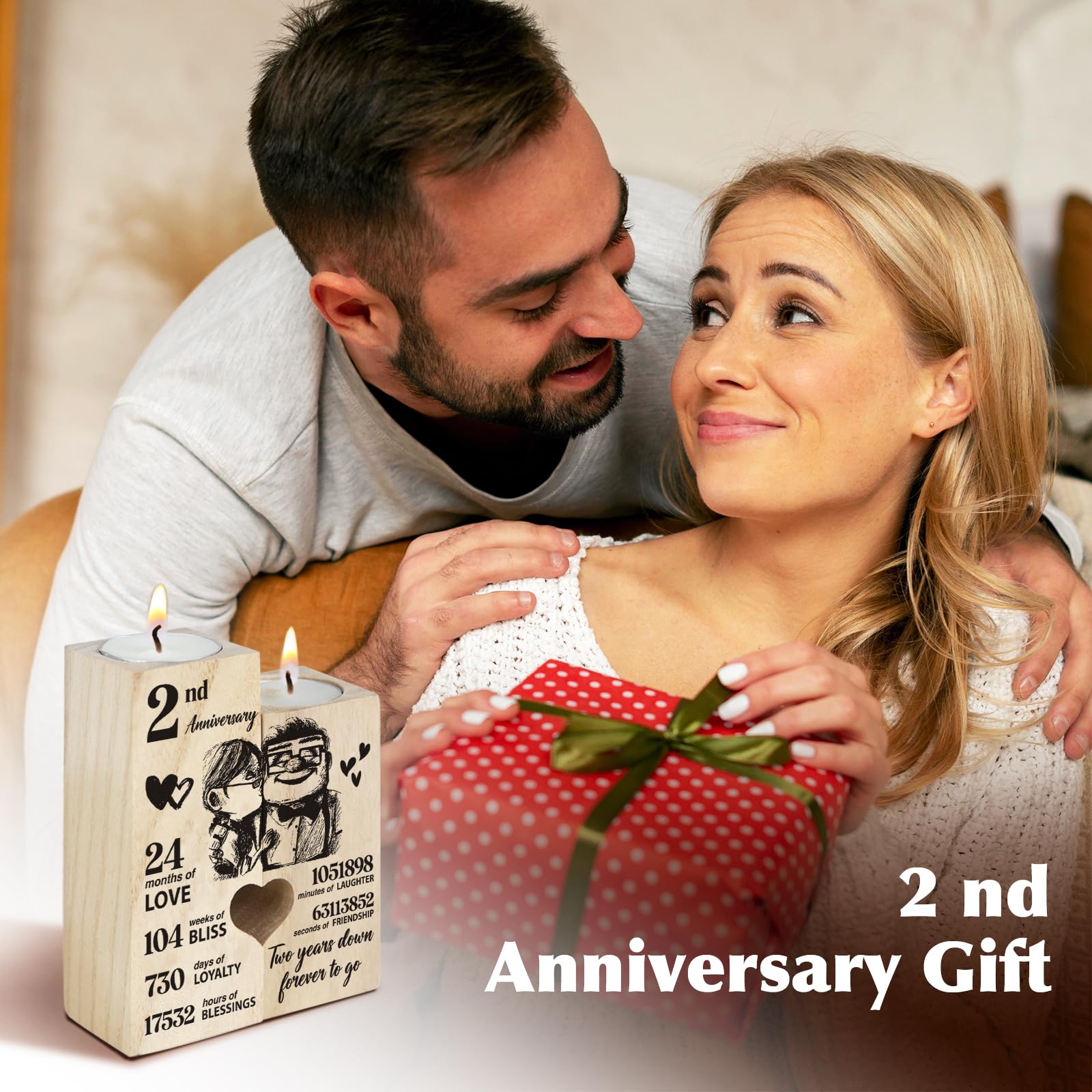 2nd Anniversary Wedding Gifts for Wife Girlfriend, Couples Gift Candlestick, Cotton 2nd Wedding Anniversary for Husband Boyfrien