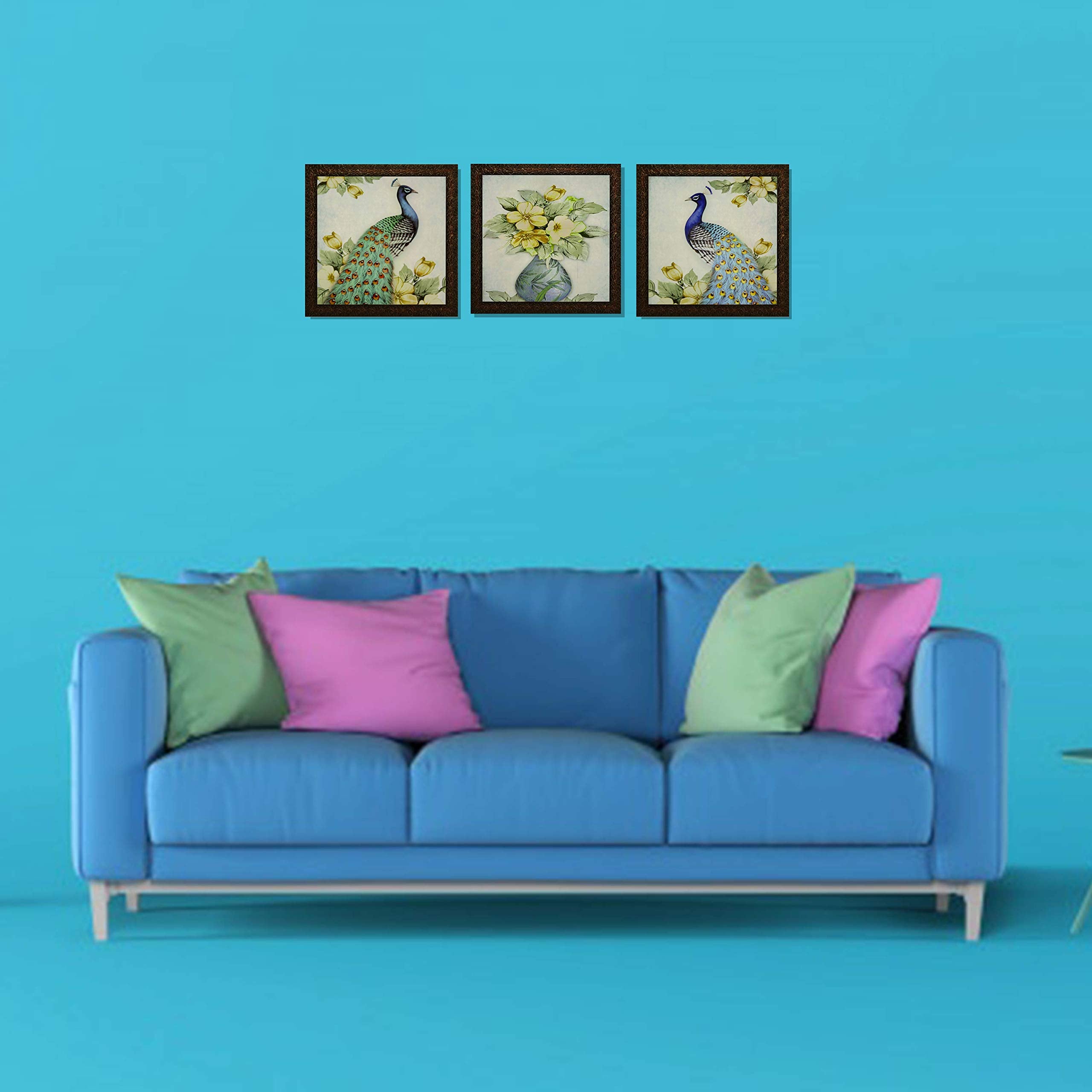Indianara 3 PIECE SET OF FRAMED WALL HANGING DECOR MODERN ART(2914) PRINTS 8.7 Inch X 8.7 Inch WITHOUT GLASS (Multicolor)