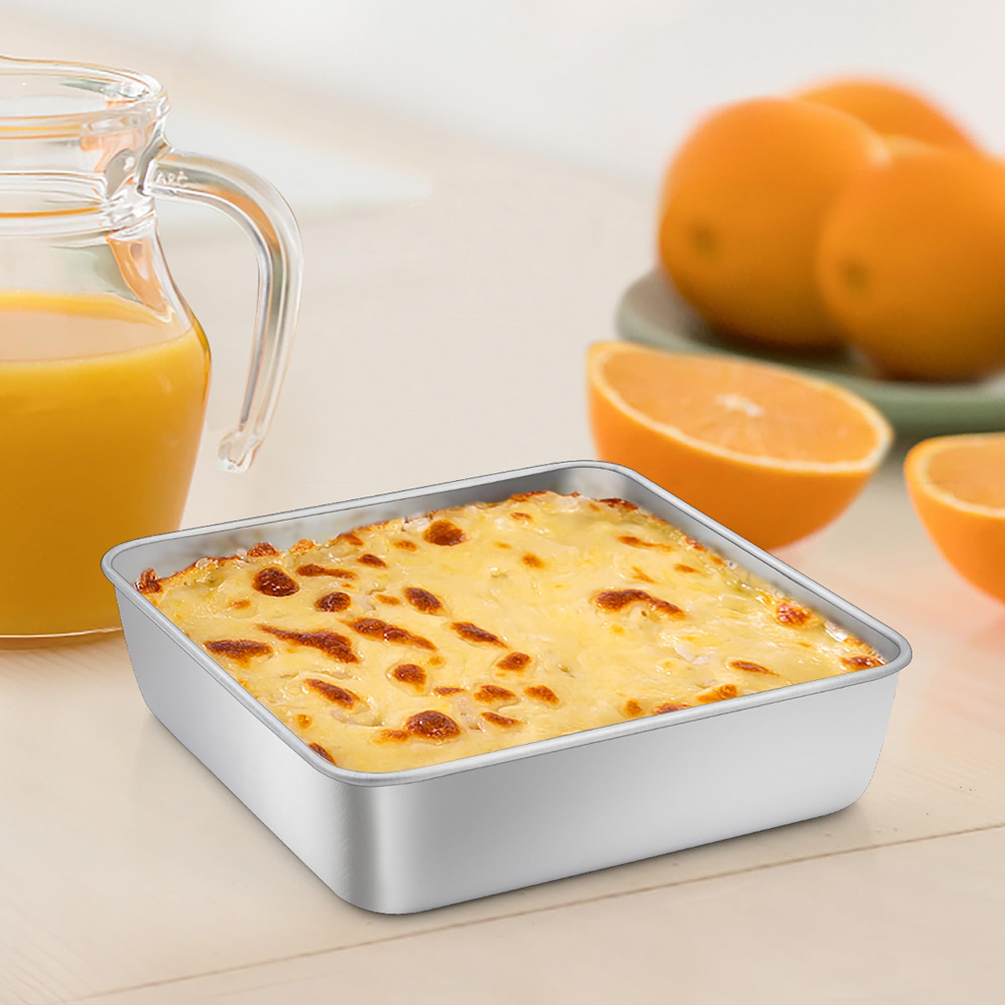 Teamfar 6 Inch Square Cake Pan, Stainless Steel Square Baking Pan For Lasagna Cake Brownie, Healthy & Heavy Duty, Dishwasher Saf